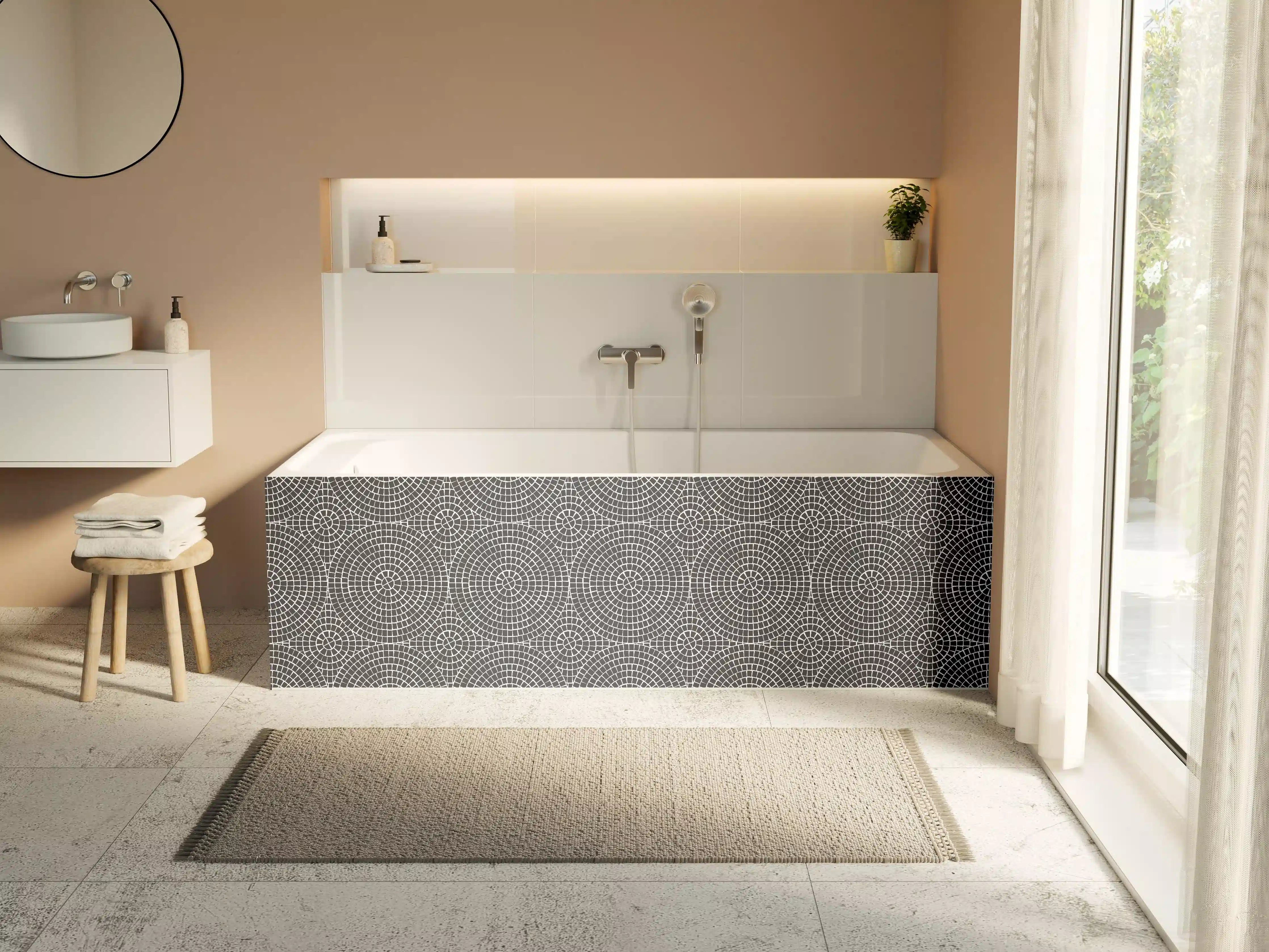 Badewannen-Rückwand - Graue Eleganz: Geometrische Musterwand