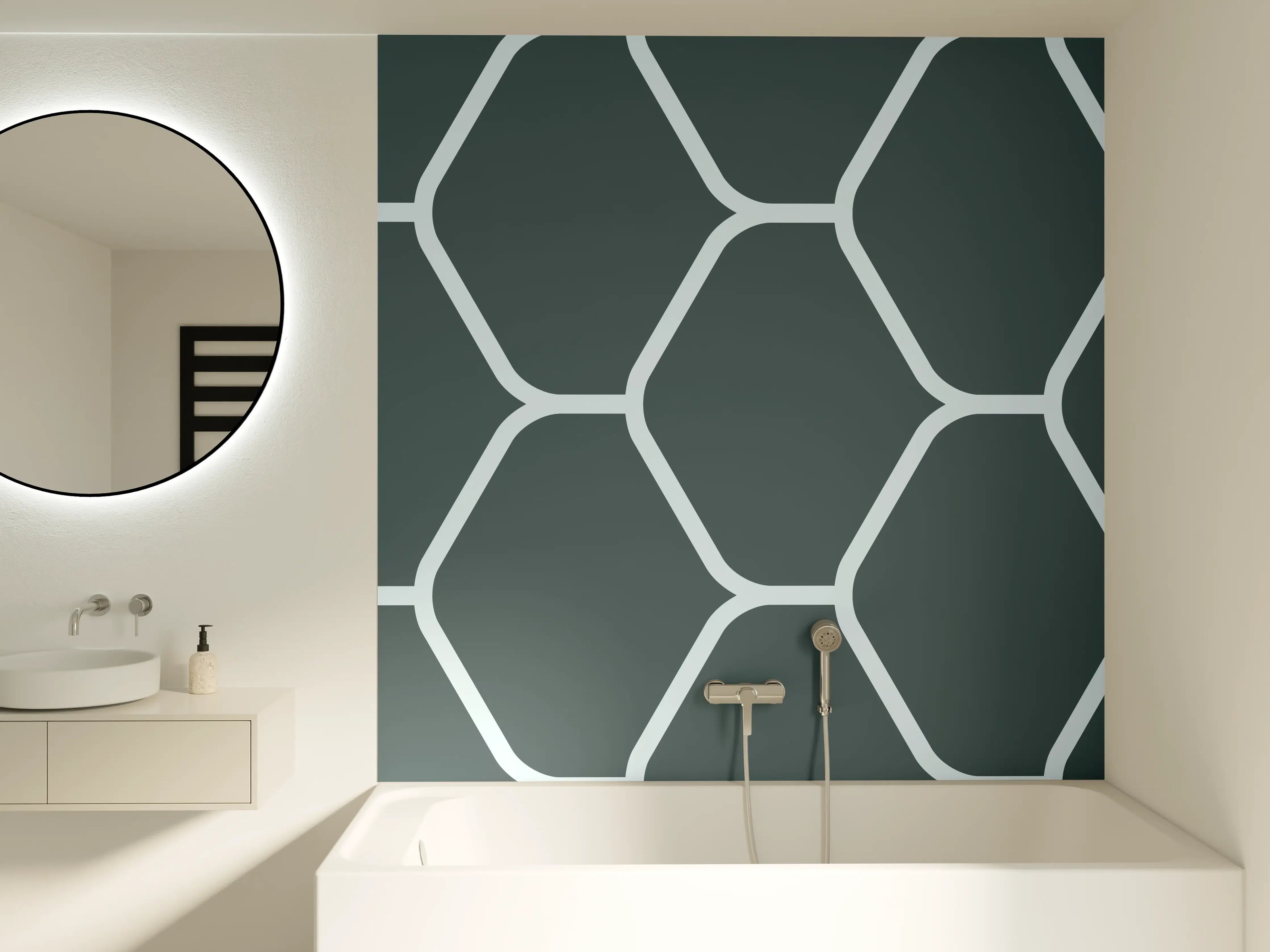 Badewannen-Rückwand - Graue Hexagon-Muster Tapete