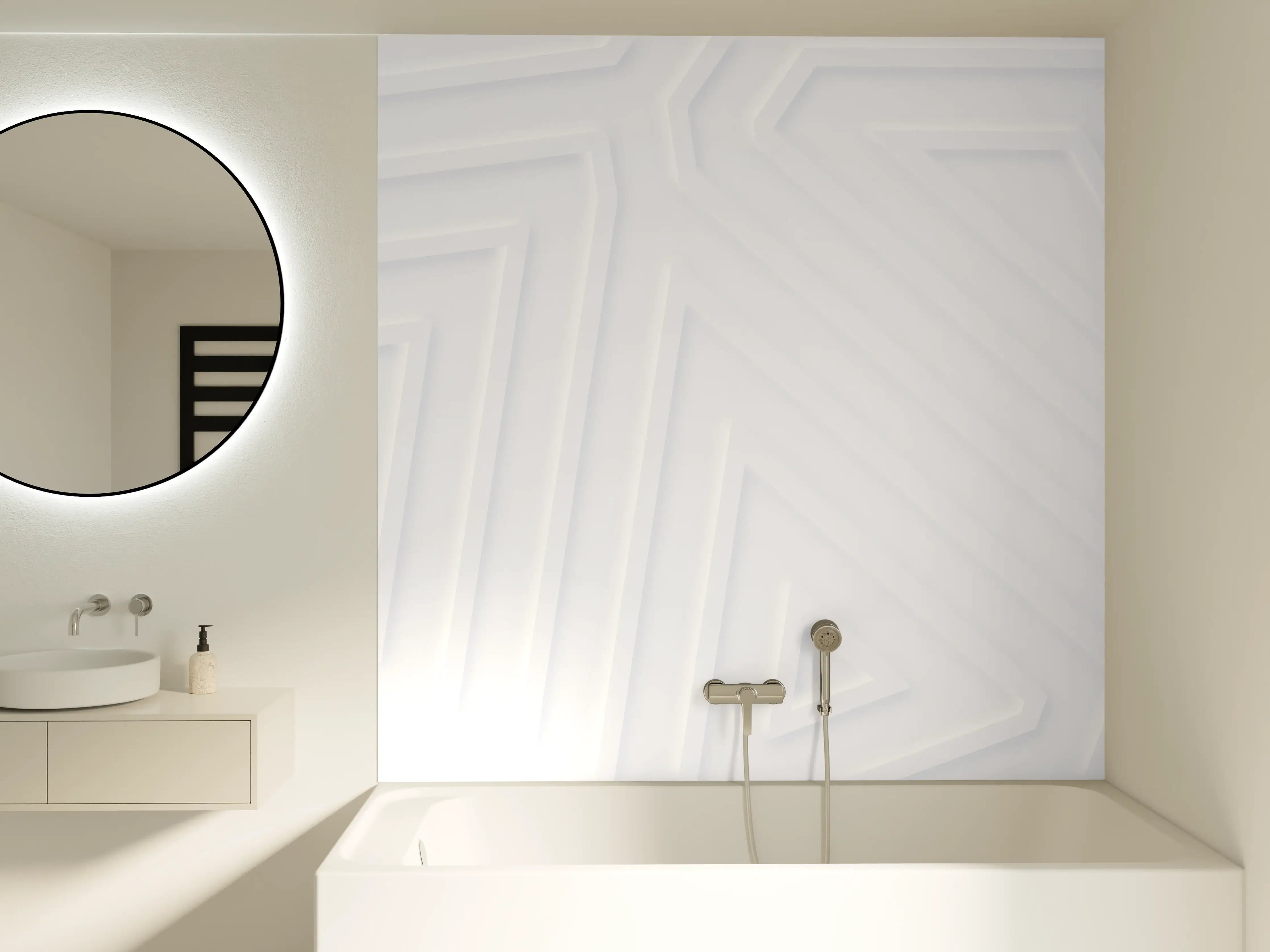 Badewannen-Rückwand - Graue Linien auf weißer Wand
