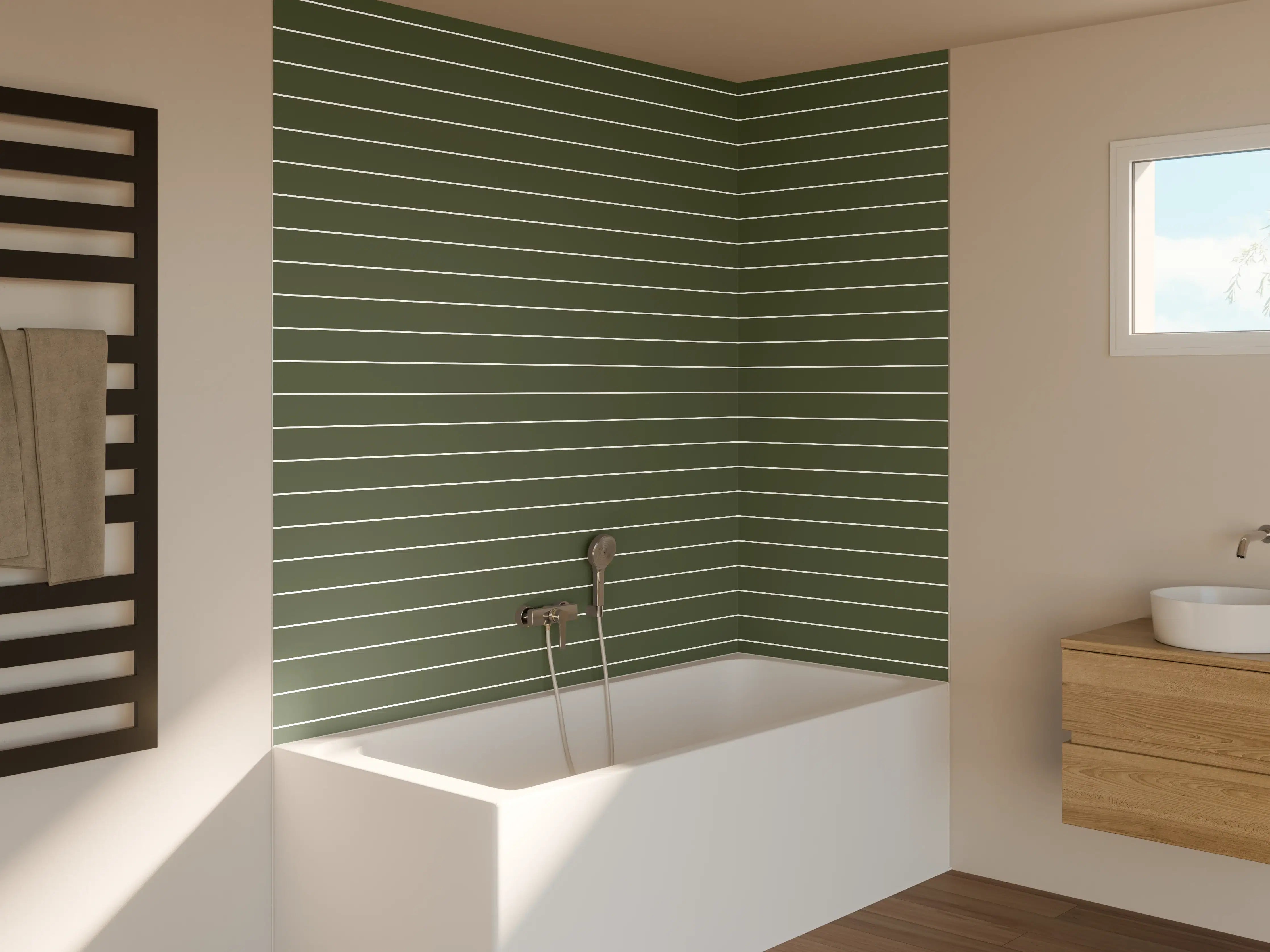 Badewannen-Rückwand - Graue Linienmuster, moderne Wandgestaltung