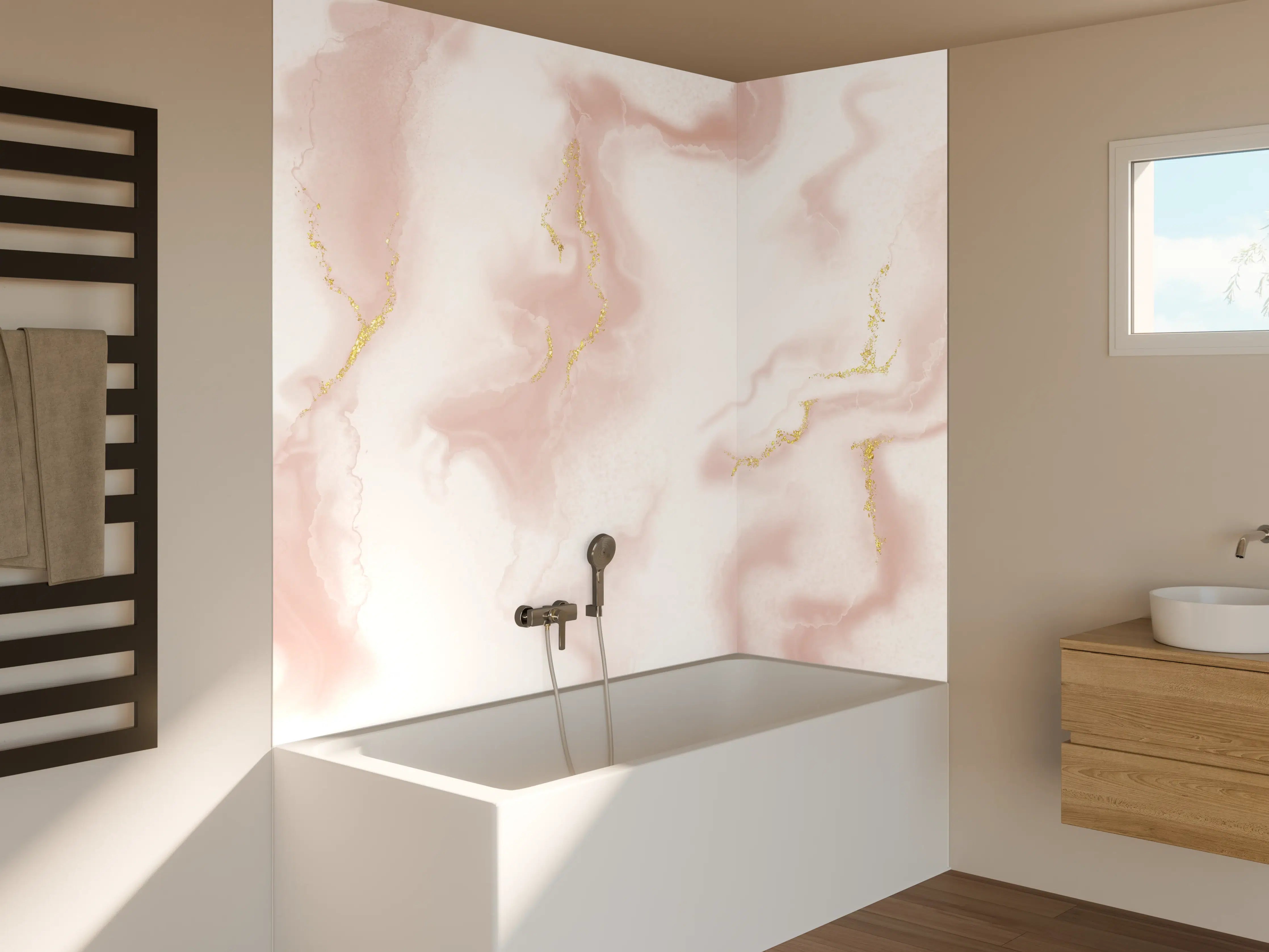 Badewannen-Rückwand - Graue Marmor-Goldakzente