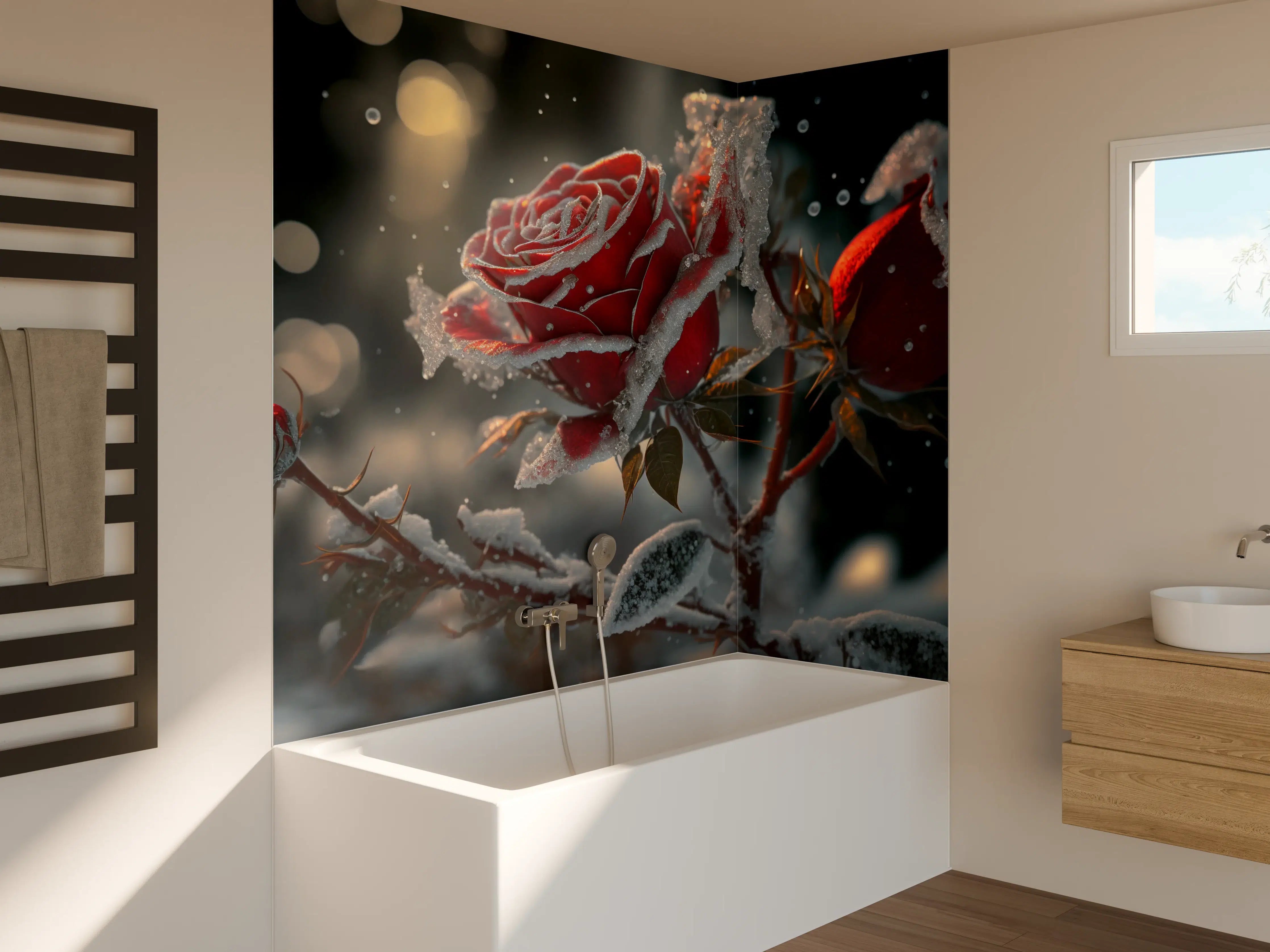 Badewannen-Rückwand - Graue Rosen im Frost
