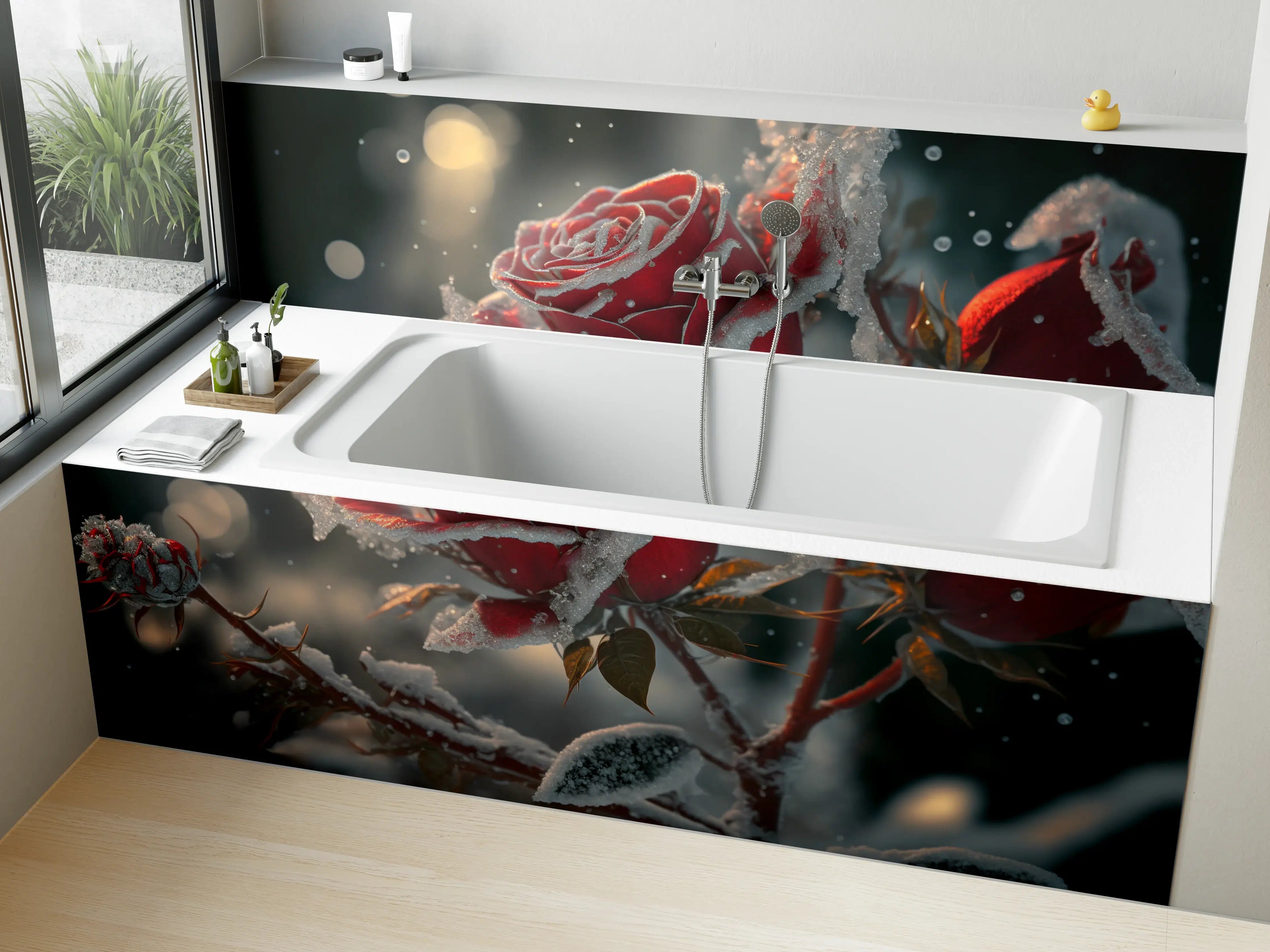 Badewannen-Rückwand - Graue Rosen im Frost
