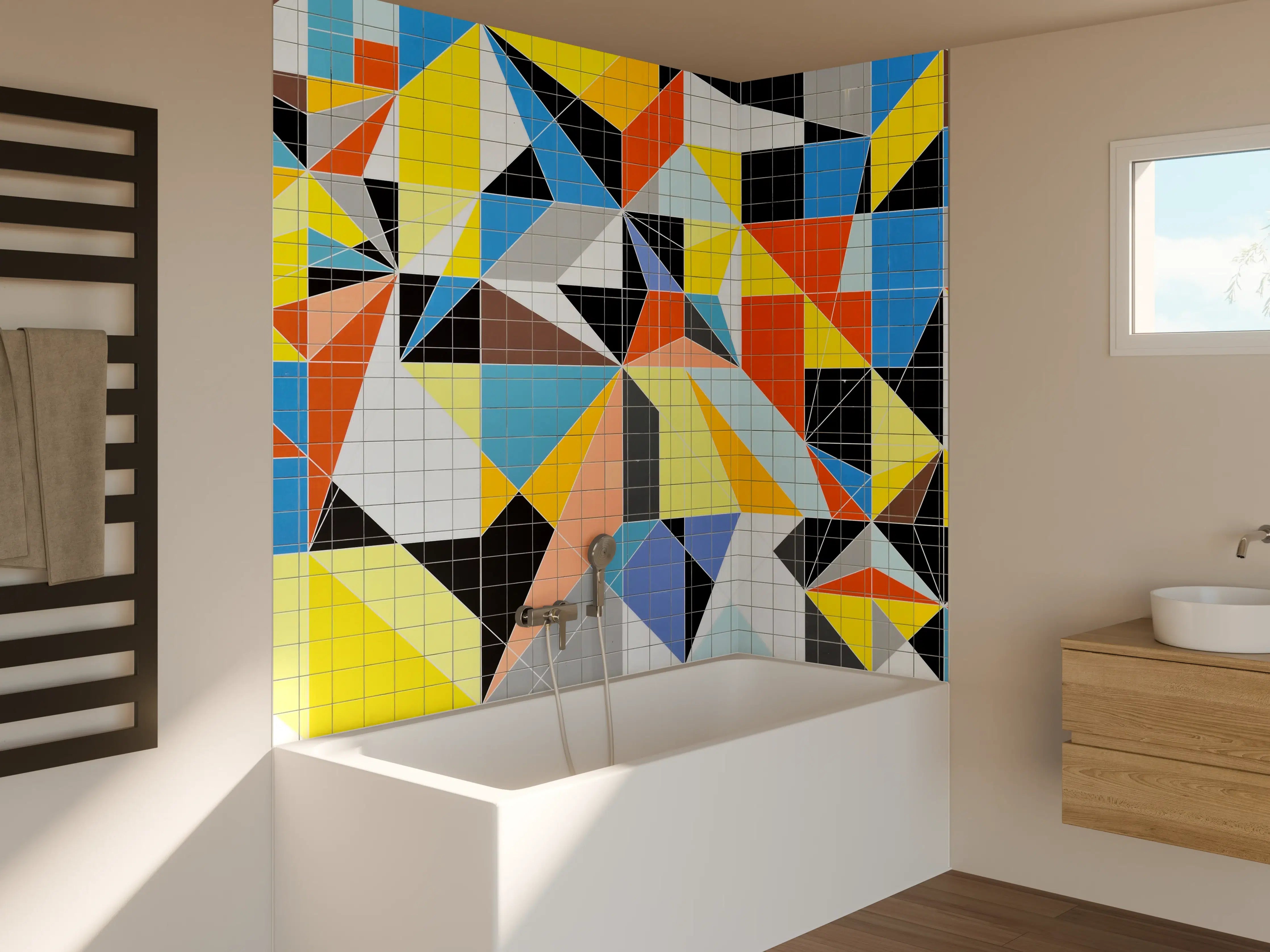 Badewannen-Rückwand - Graue Schatten: Geometrische Muster