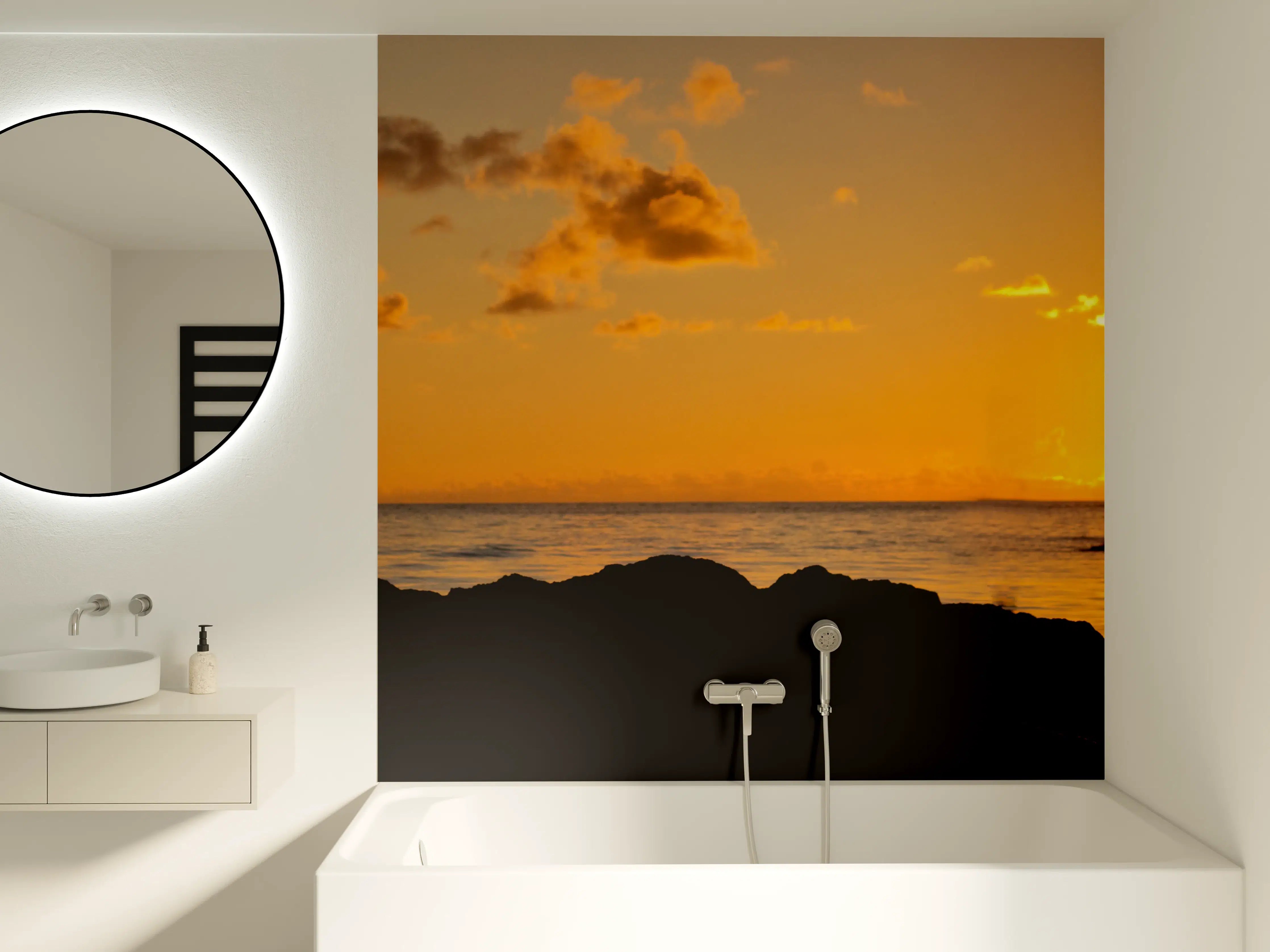 Badewannen-Rückwand - Graue Silhouette bei Meeresdämmerung