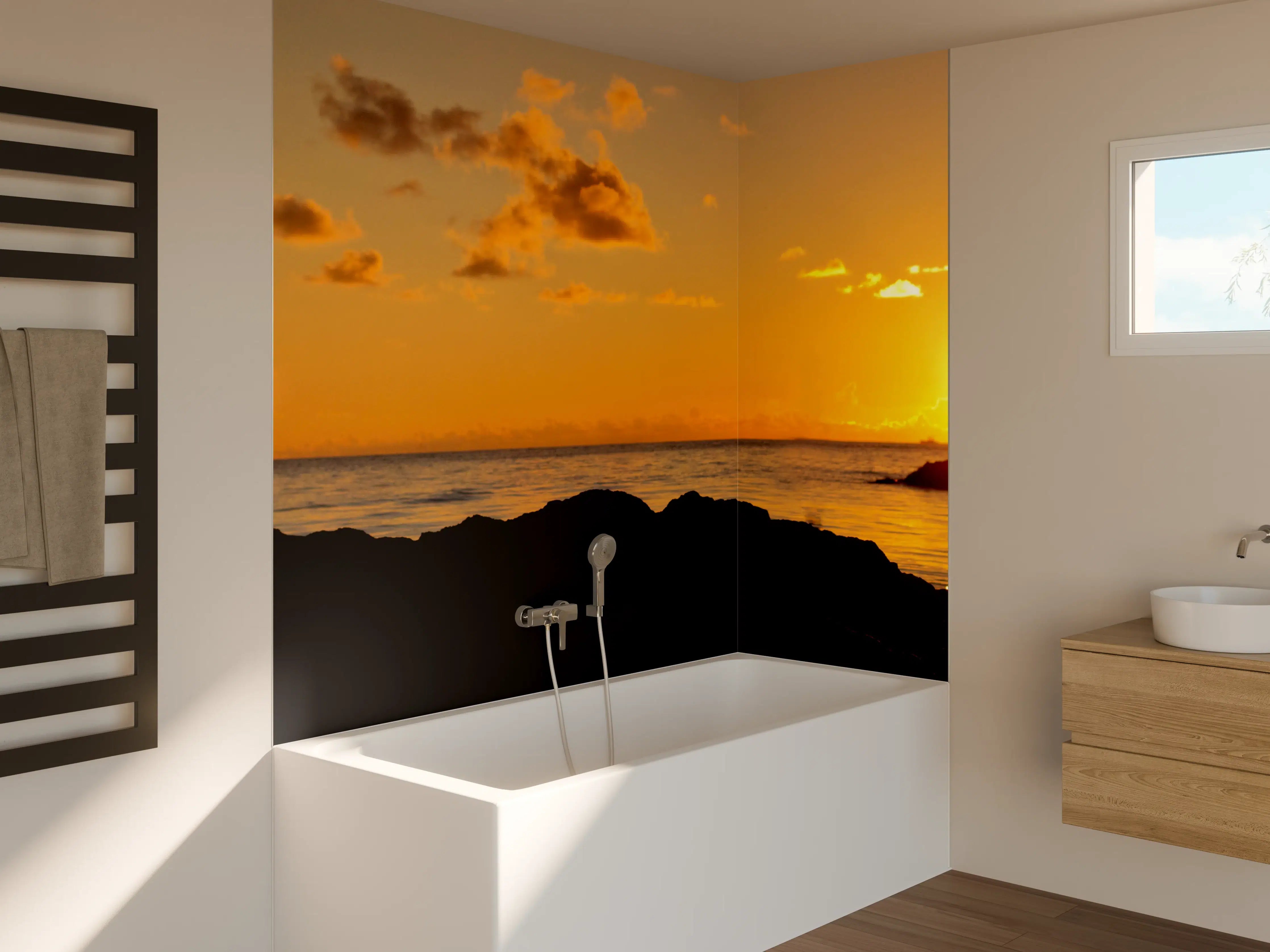 Badewannen-Rückwand - Graue Silhouette bei Meeresdämmerung