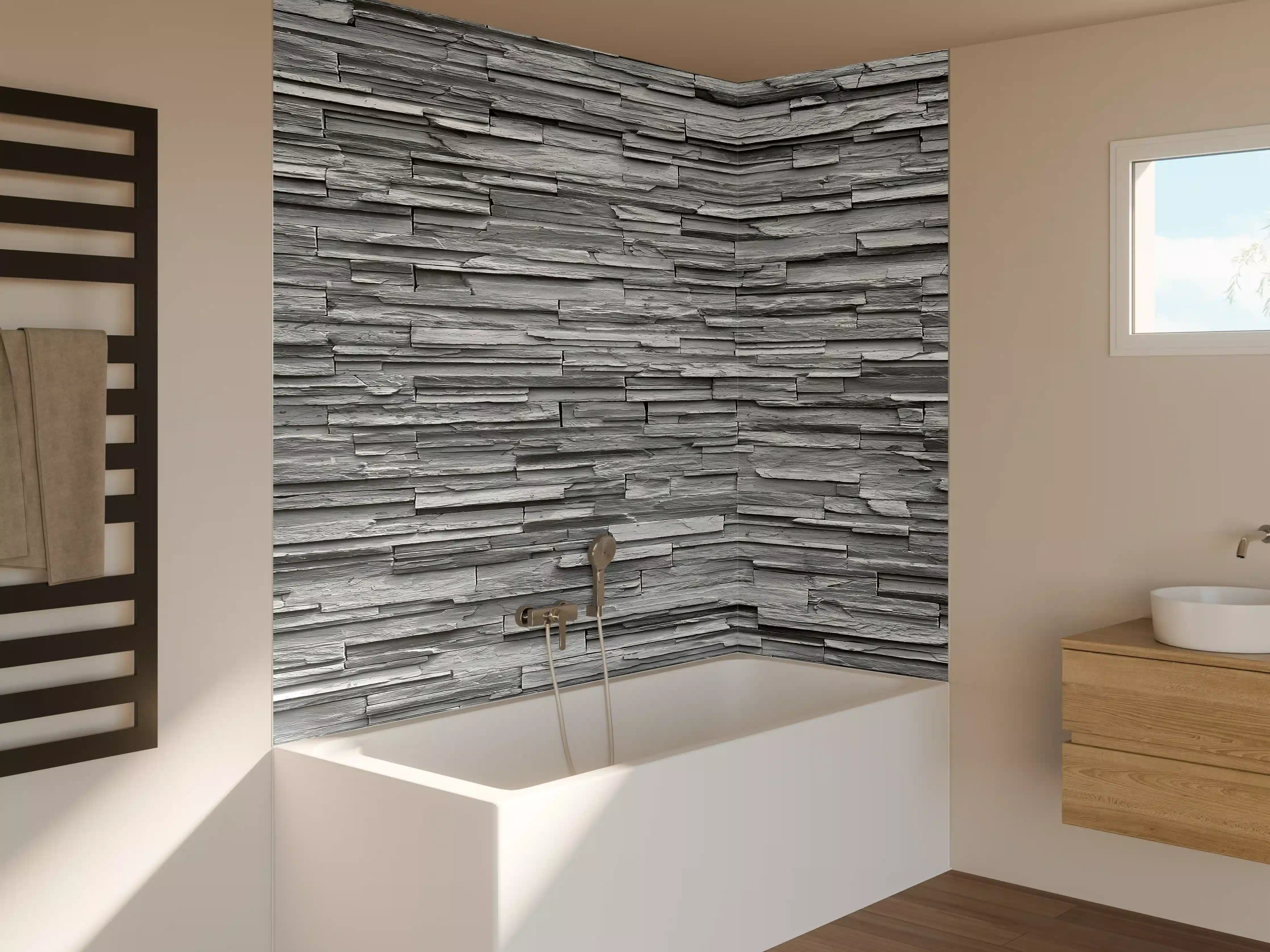 Badewannen-Rückwand - Graue Steinziegel