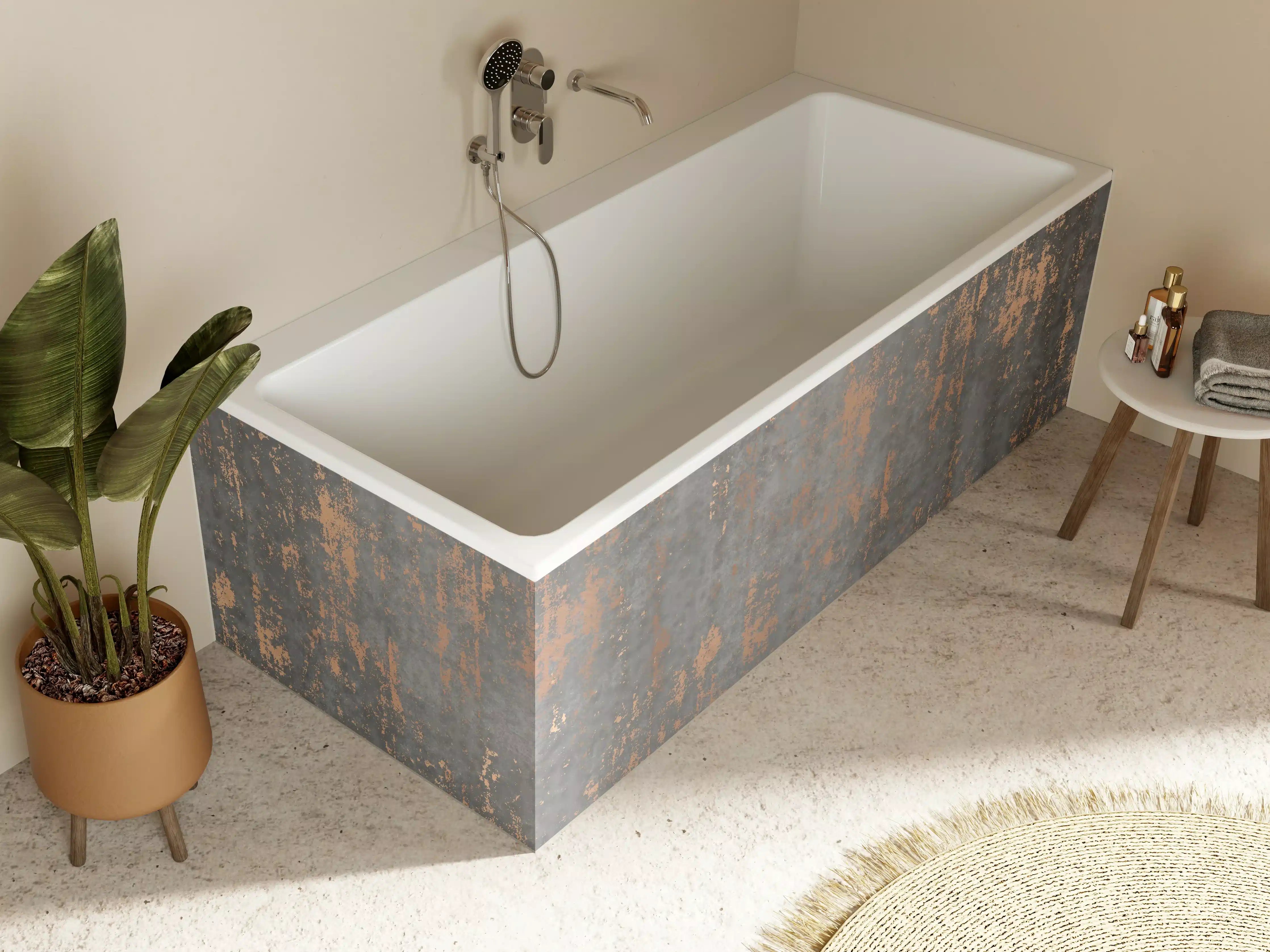 Badewannen-Rückwand - Graue Textur mit goldenen Akzenten