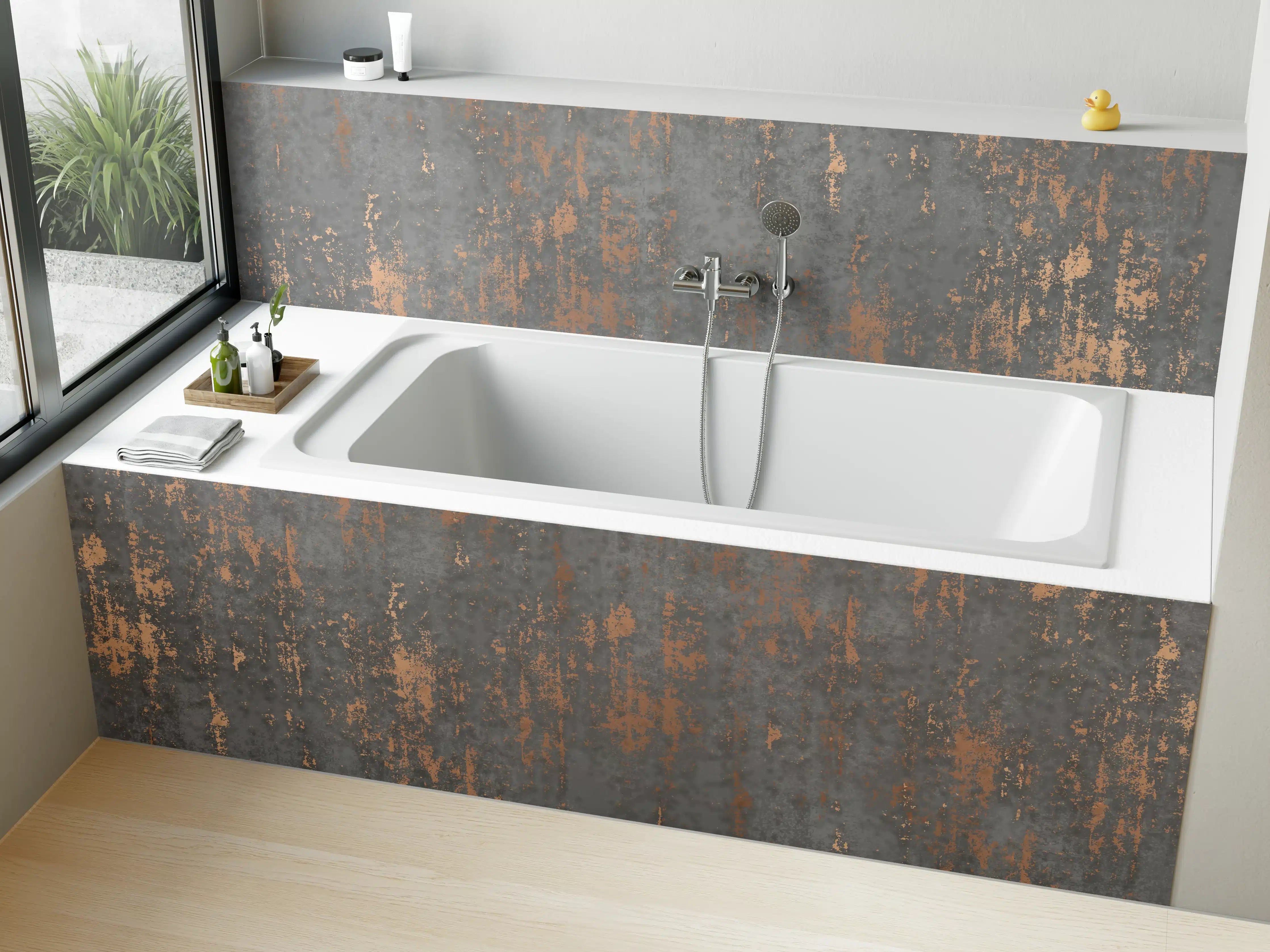Badewannen-Rückwand - Graue Textur mit goldenen Akzenten