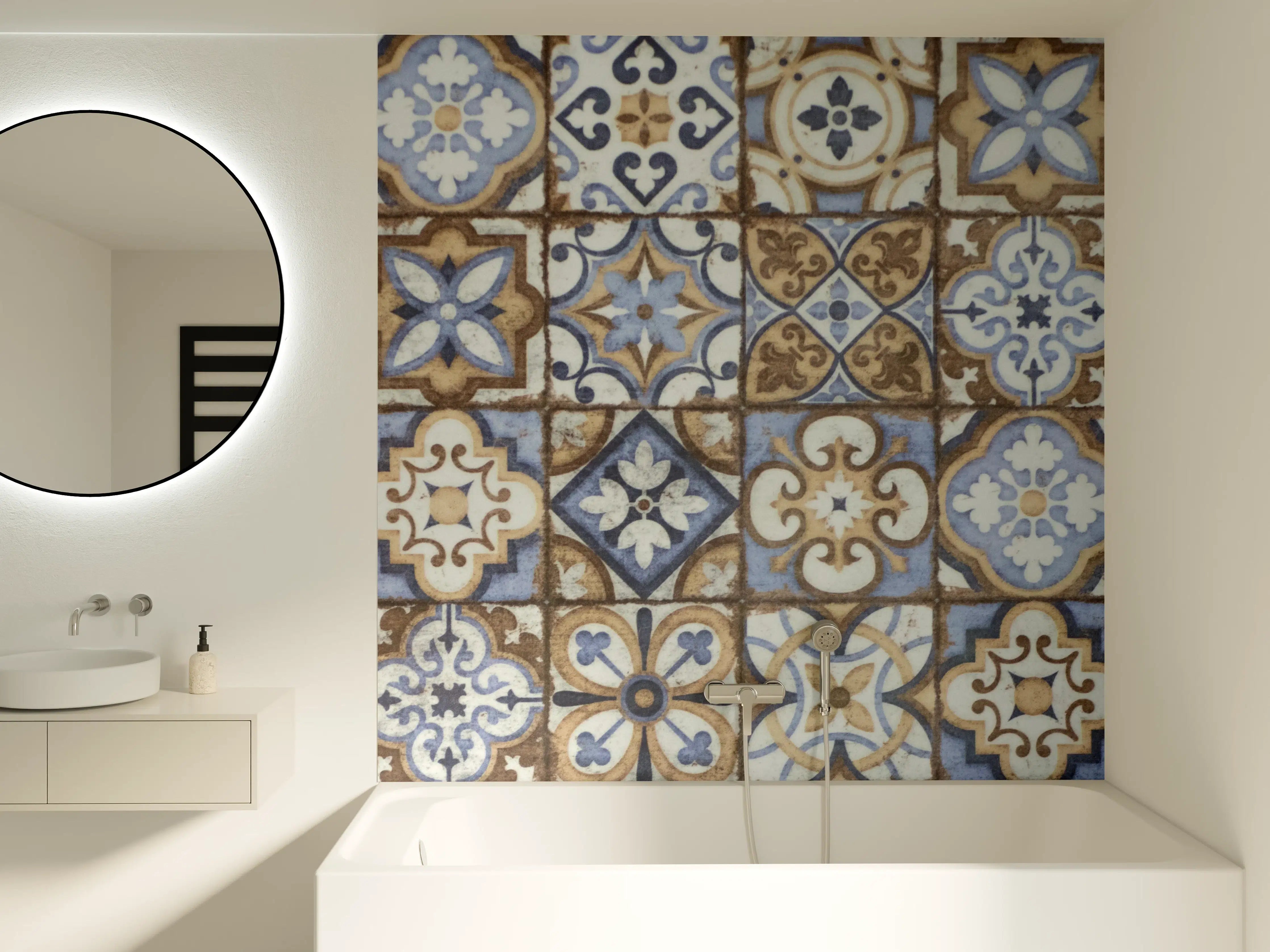 Badewannen-Rückwand - Graue Vintage Fliesendesigns