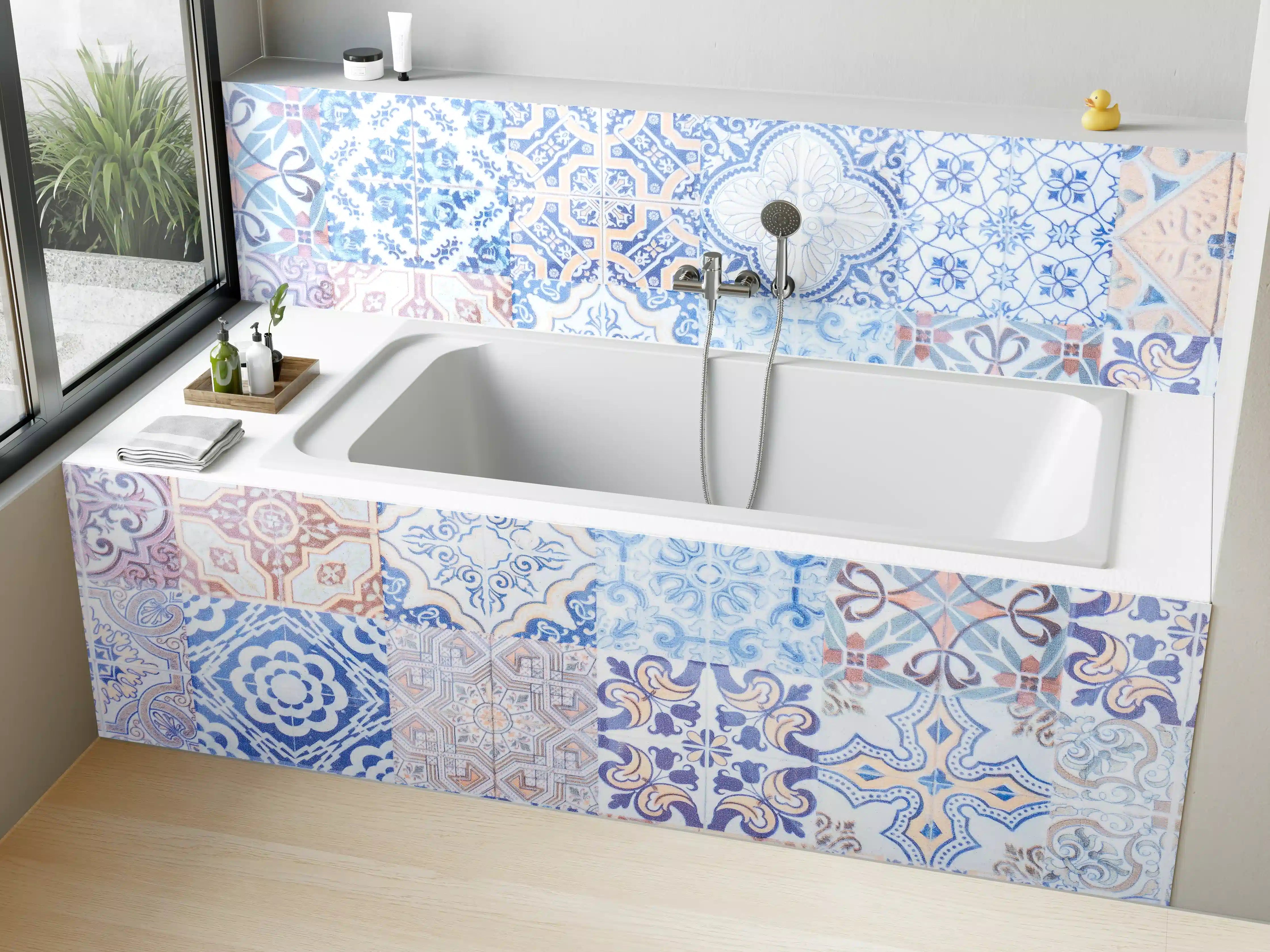 Badewannen-Rückwand - Graue Weißfliesen-Muster