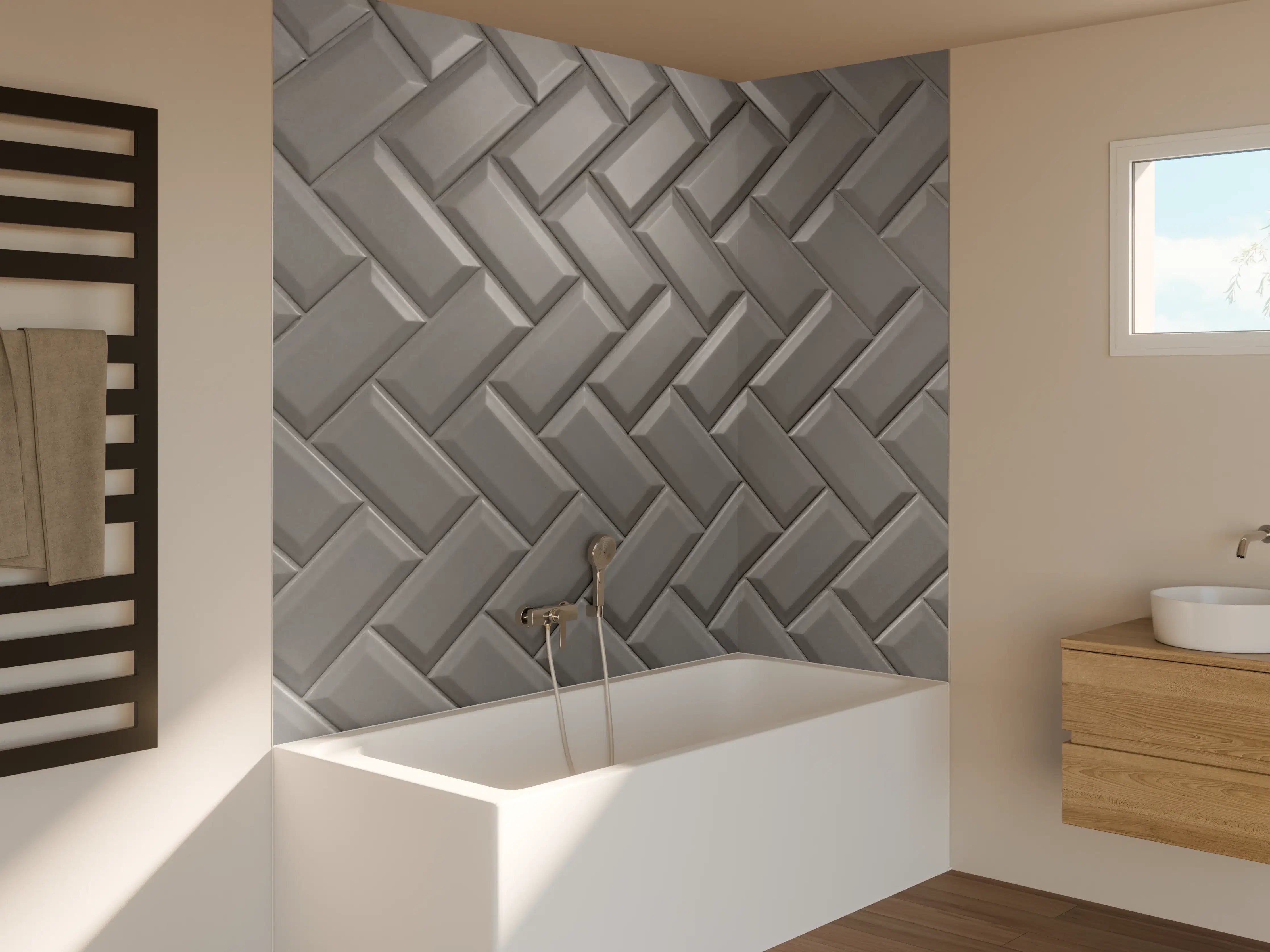 Badewannen-Rückwand - Graue matte Keramikfliesen