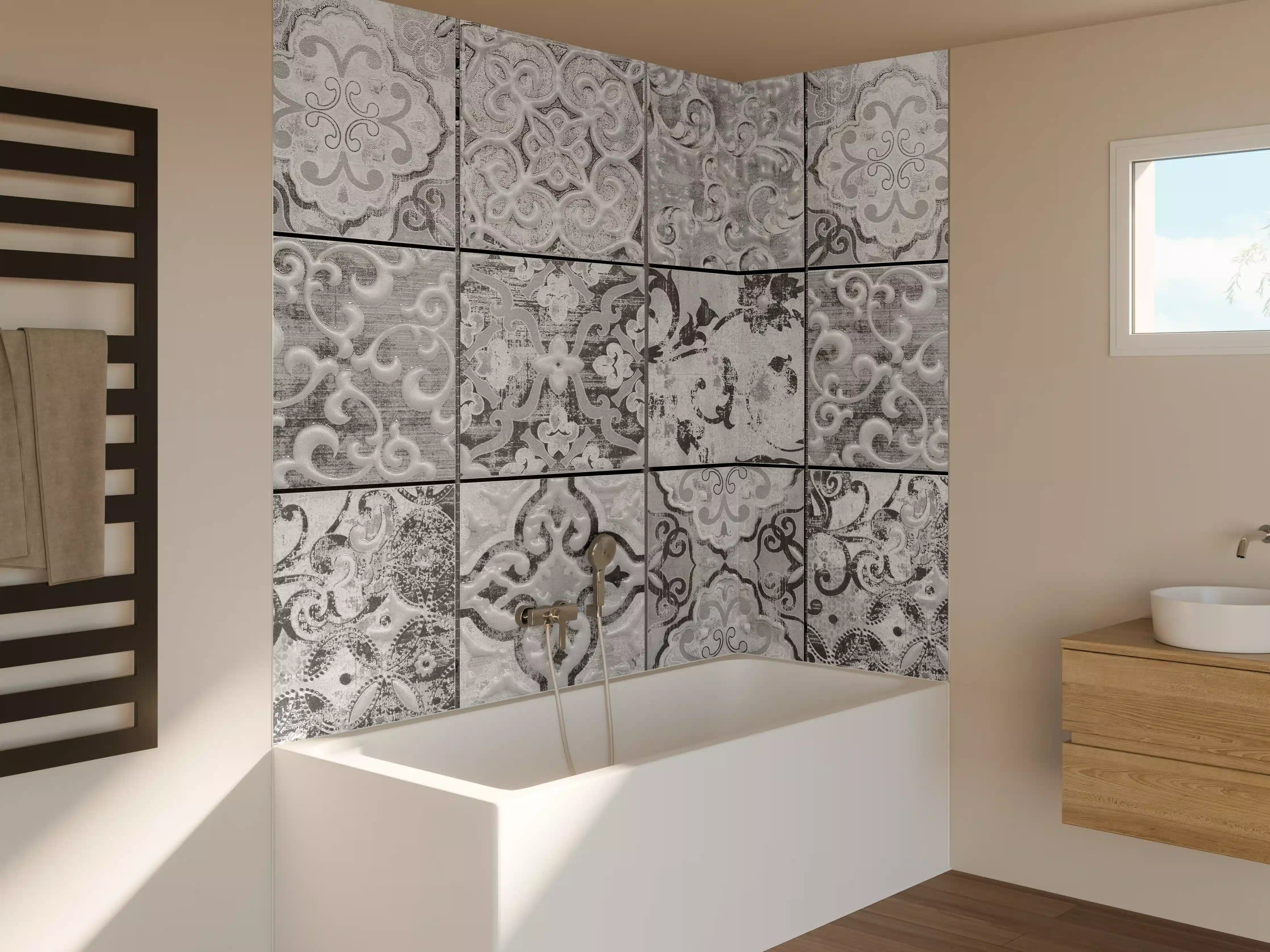 Badewannen-Rückwand - Graue rechteckige Vintage Zementwand