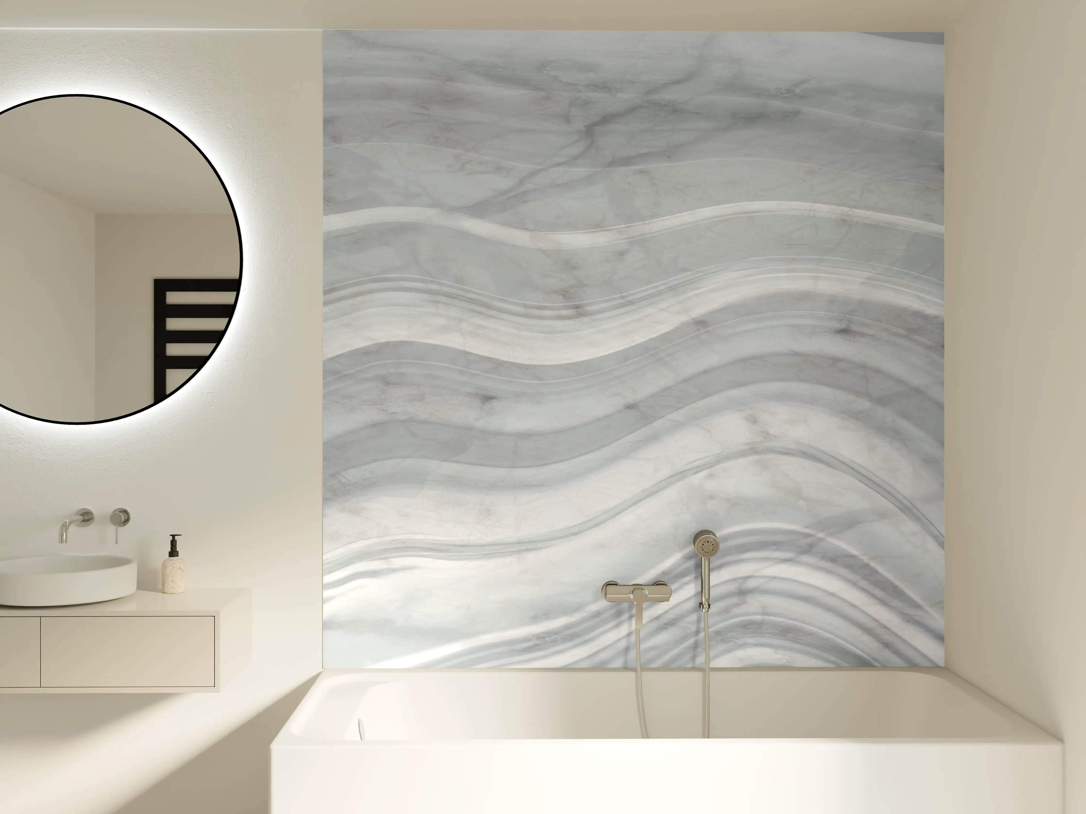 Badewannen-Rückwand - Graue wellenförmige Marmor Textur