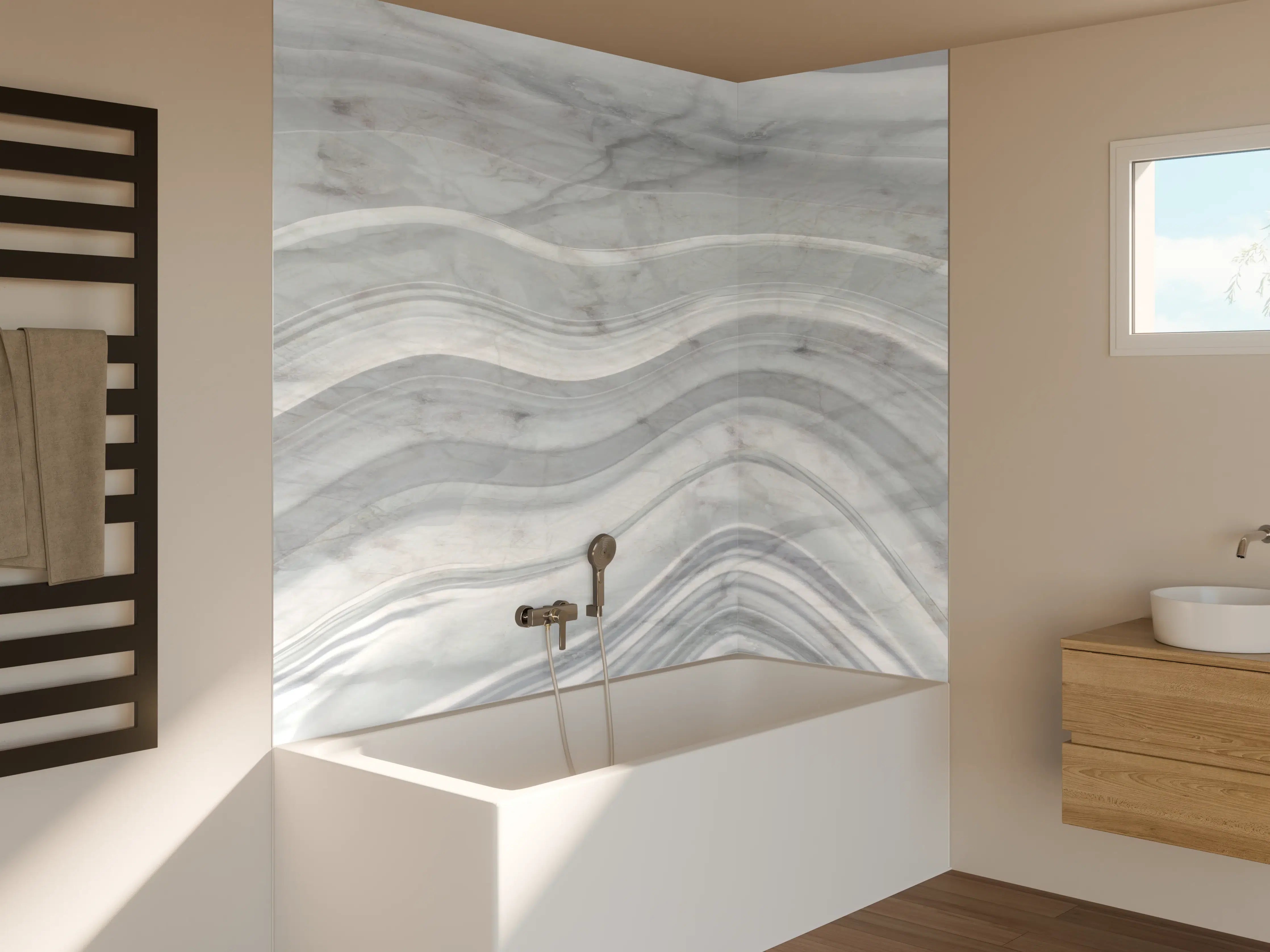 Badewannen-Rückwand - Graue wellenförmige Marmor Textur