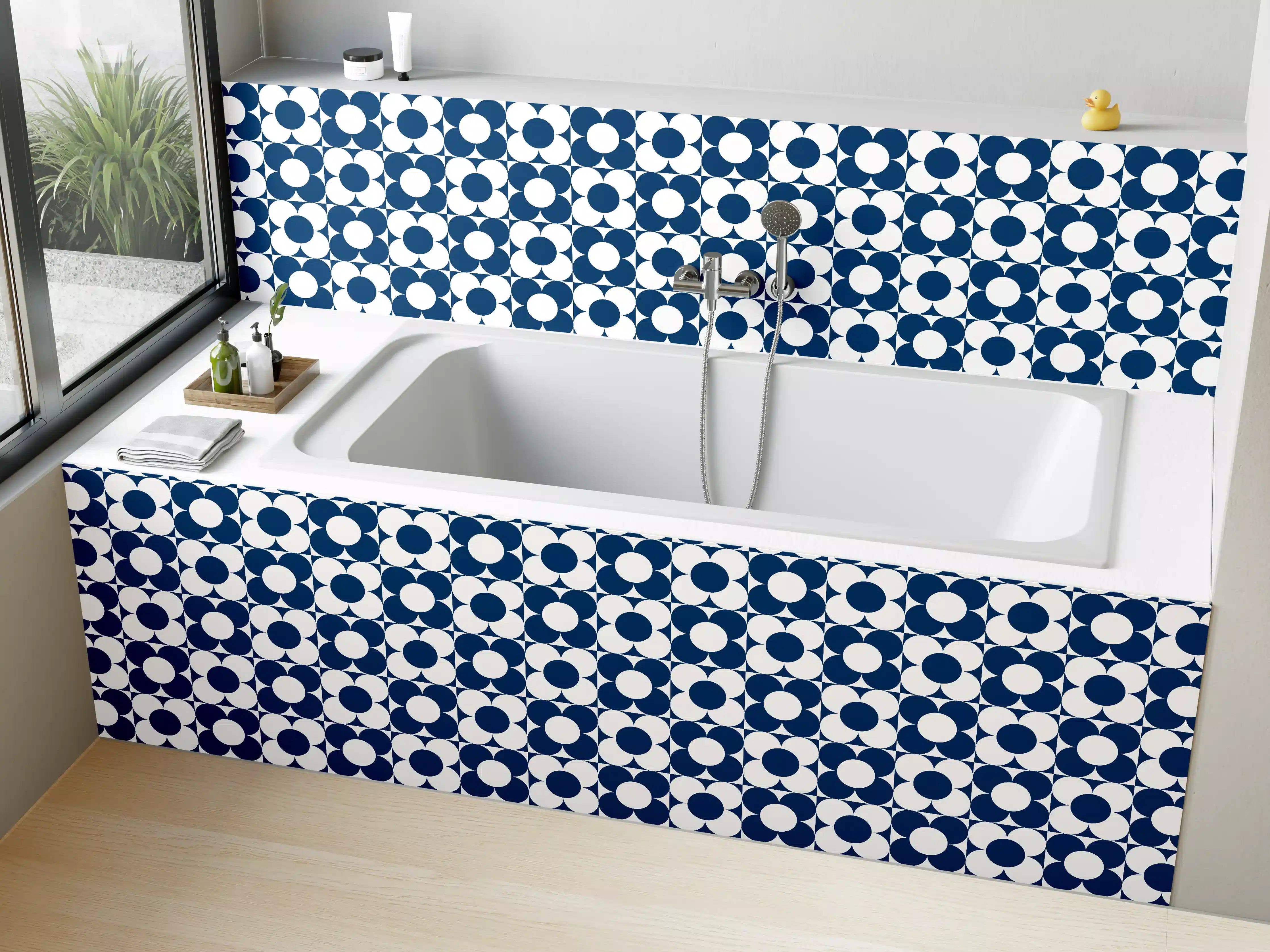 Badewannen-Rückwand - Grauegeometrie in Blau