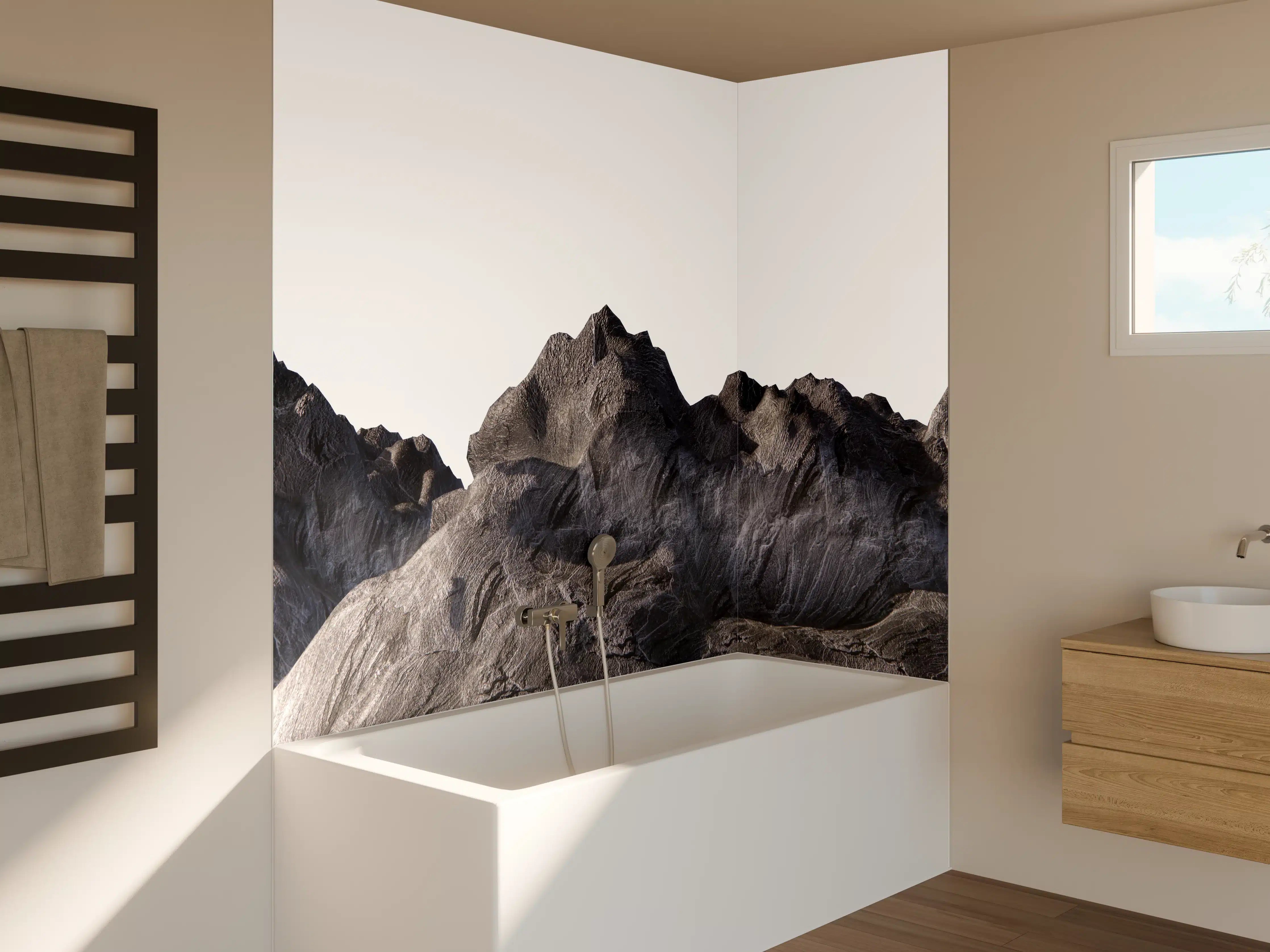 Badewannen-Rückwand - Grauer Gebirgslandschaft Ausschnitt