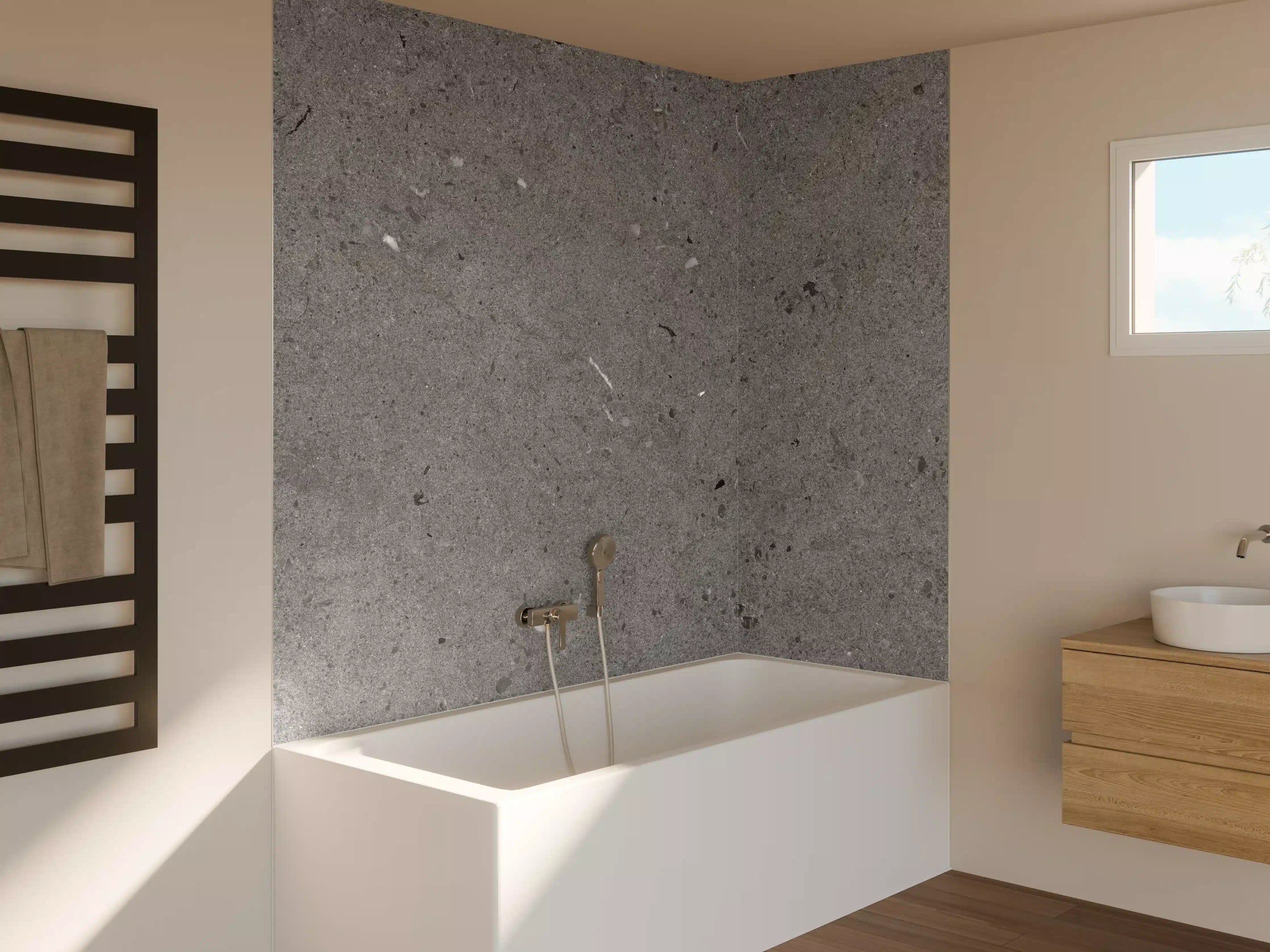 Badewannen-Rückwand - Grauer Marmor im Asphaltdesign