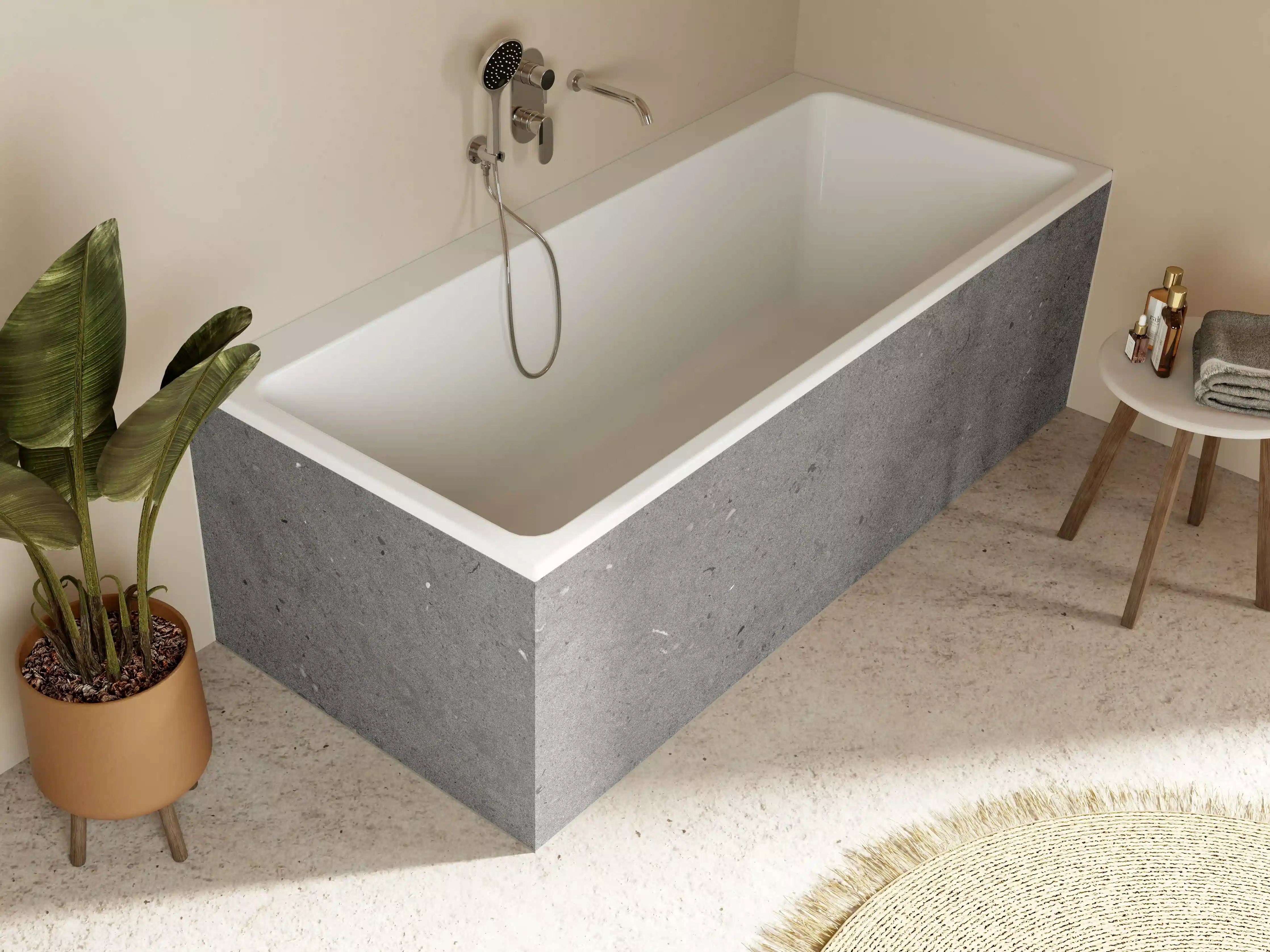 Badewannen-Rückwand - Grauer Marmor im Asphaltdesign