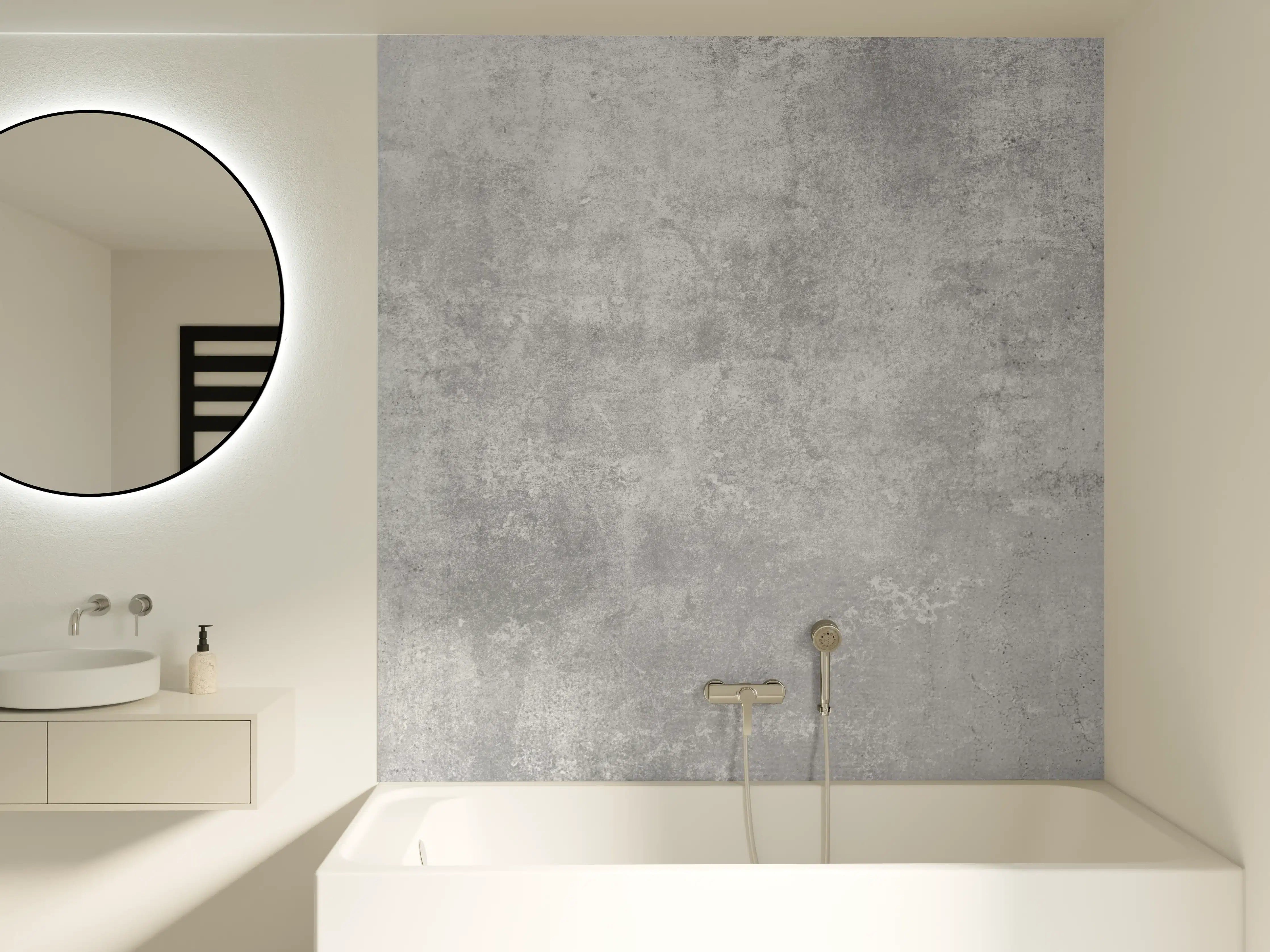 Badewannen-Rückwand - Graues Muster auf weißer Wand