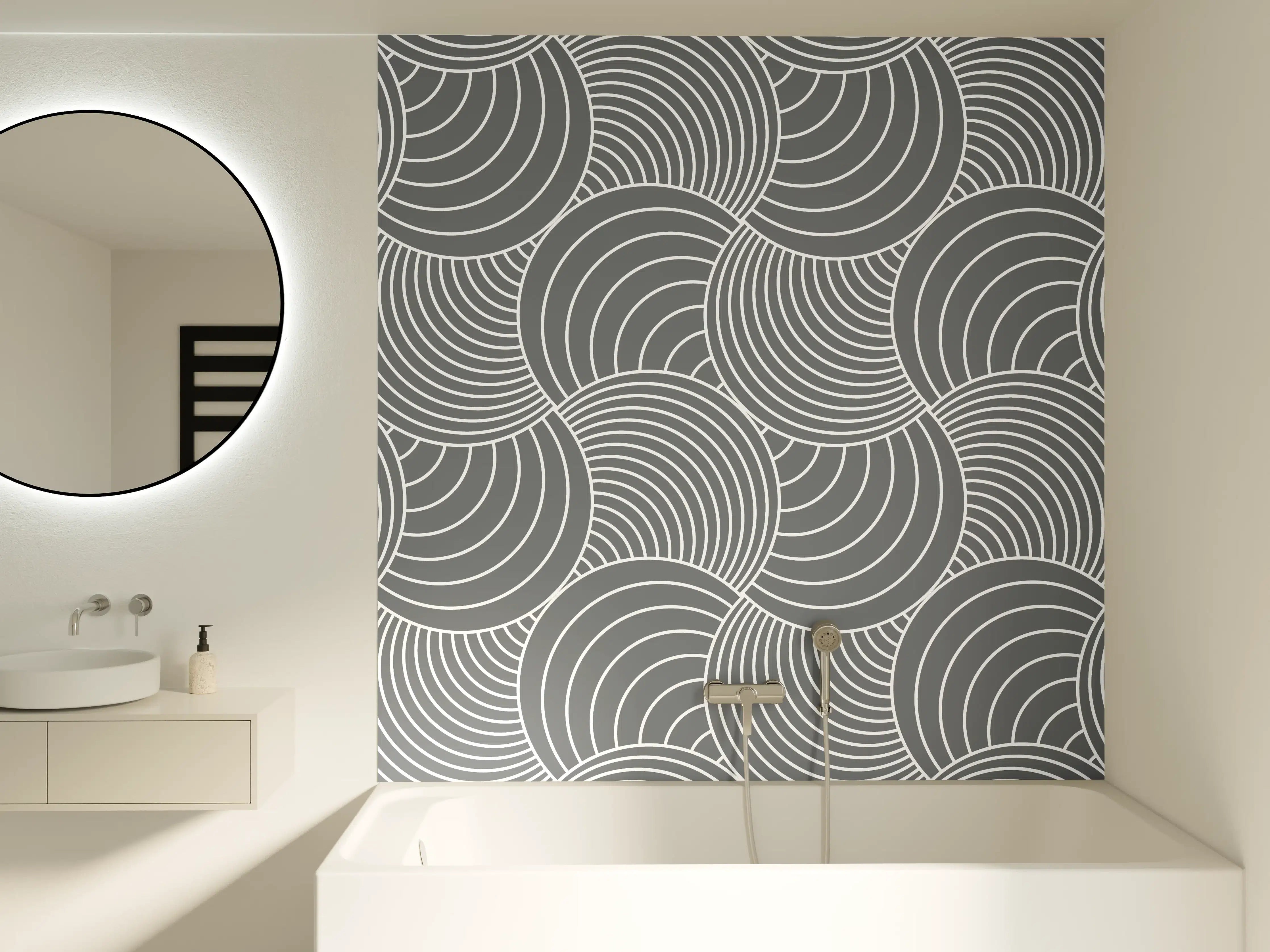 Badewannen-Rückwand - Graues geometrisches Muster mit Kreislinien
