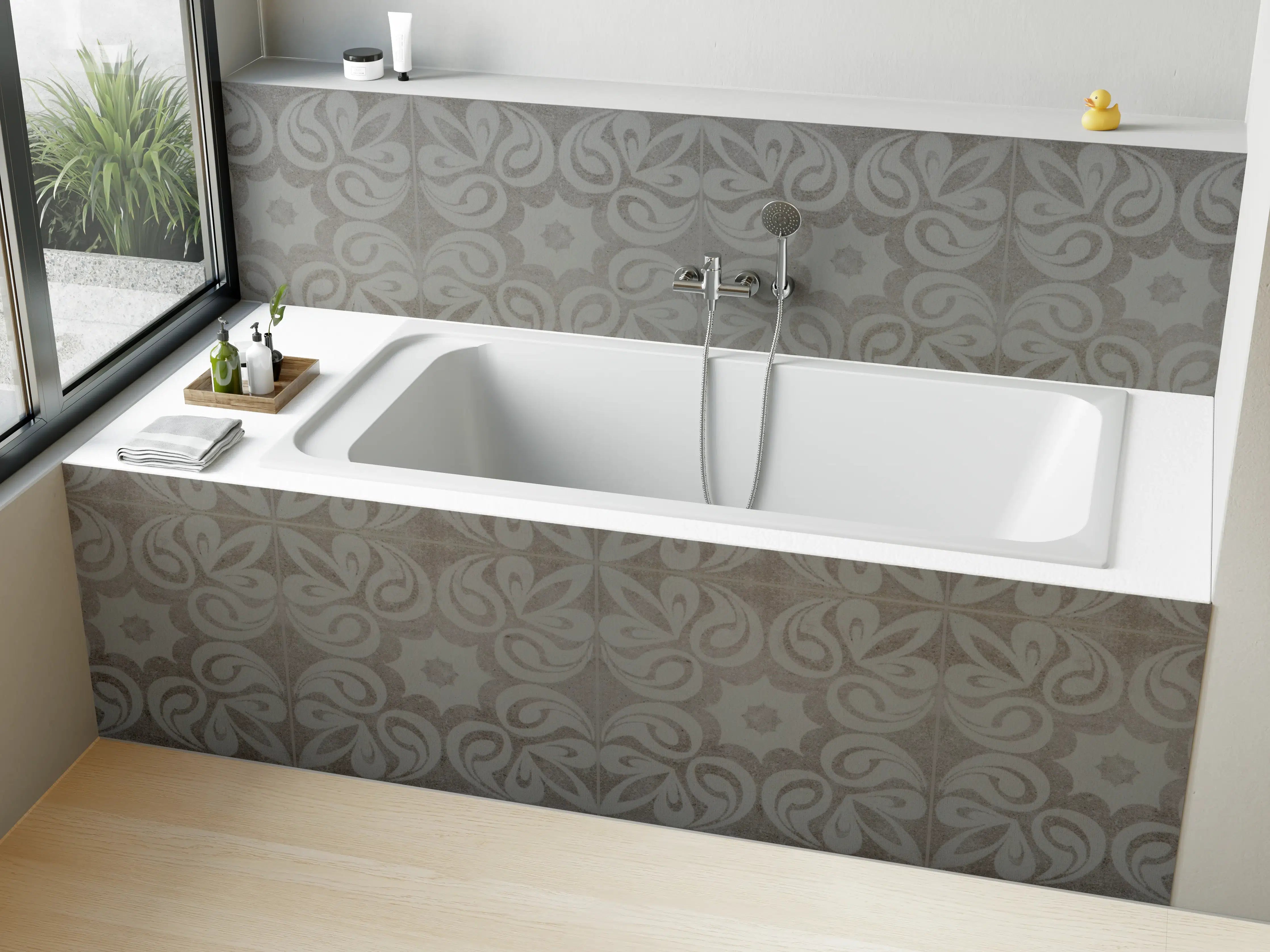 Badewannen-Rückwand - Graues quadratisches Mosaikmotiv