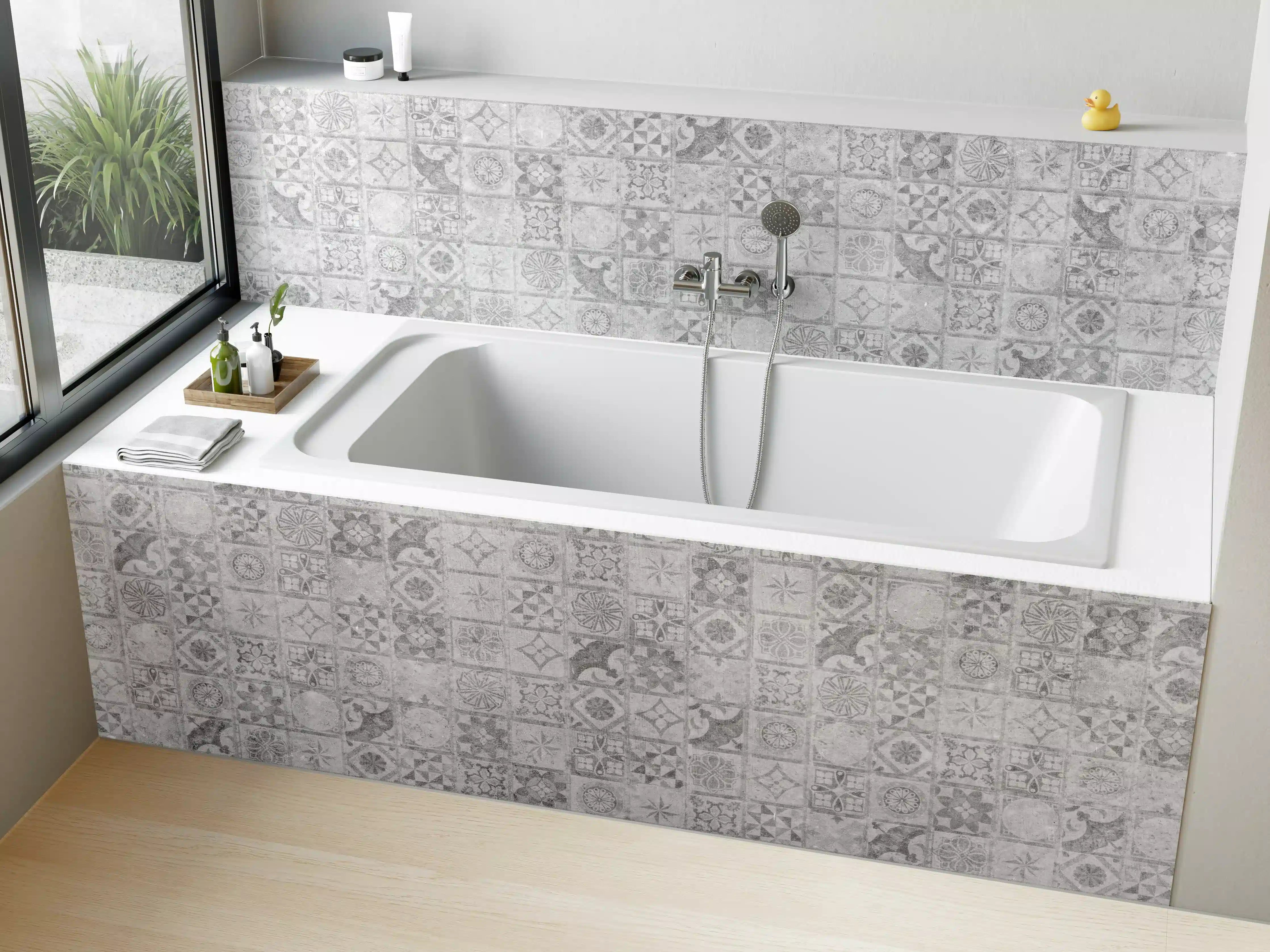 Badewannen-Rückwand - Graues weißes Mosaikmotiv