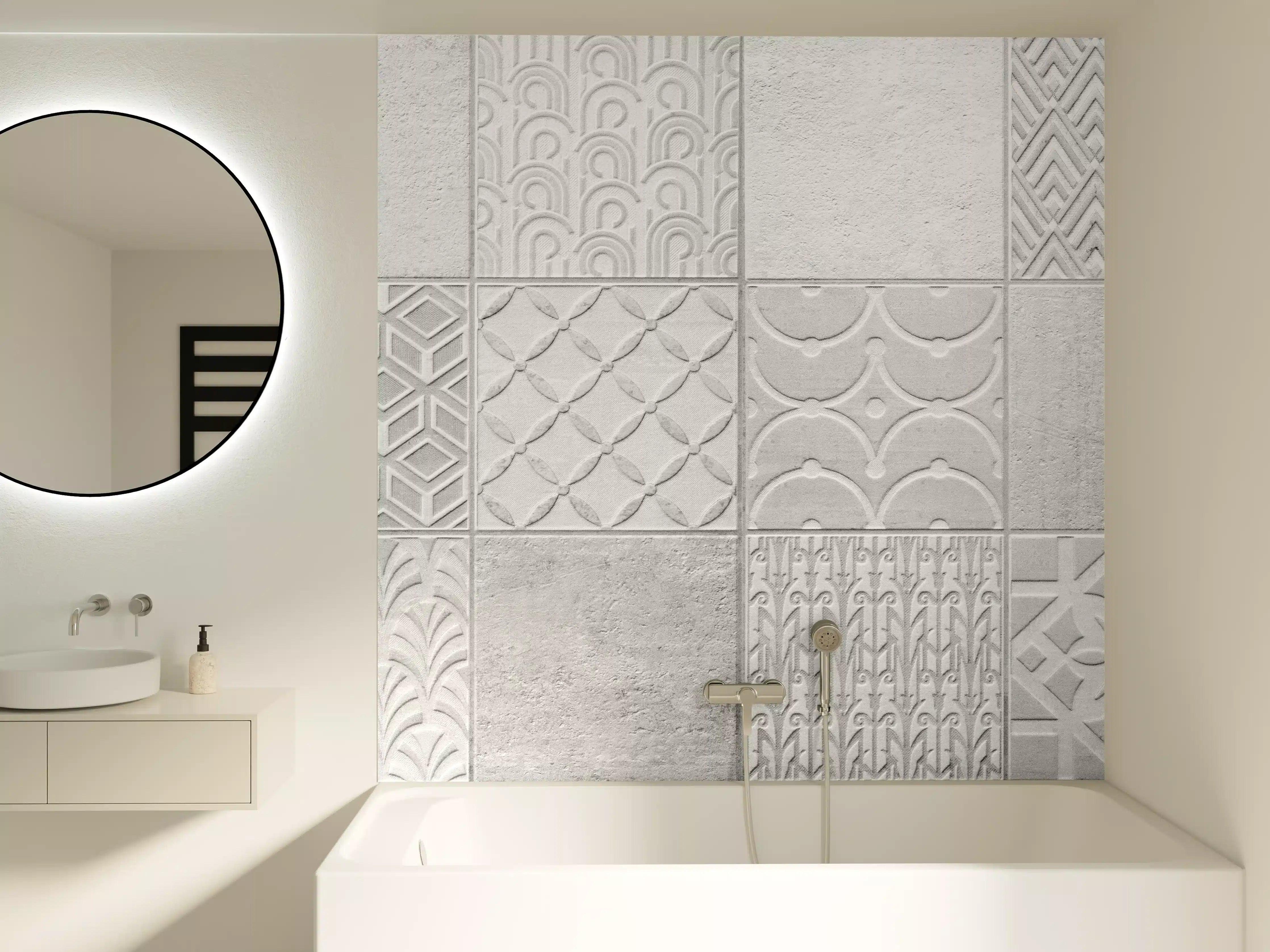 Badewannen-Rückwand - Graues weißes Vintage Mosaikmotiv