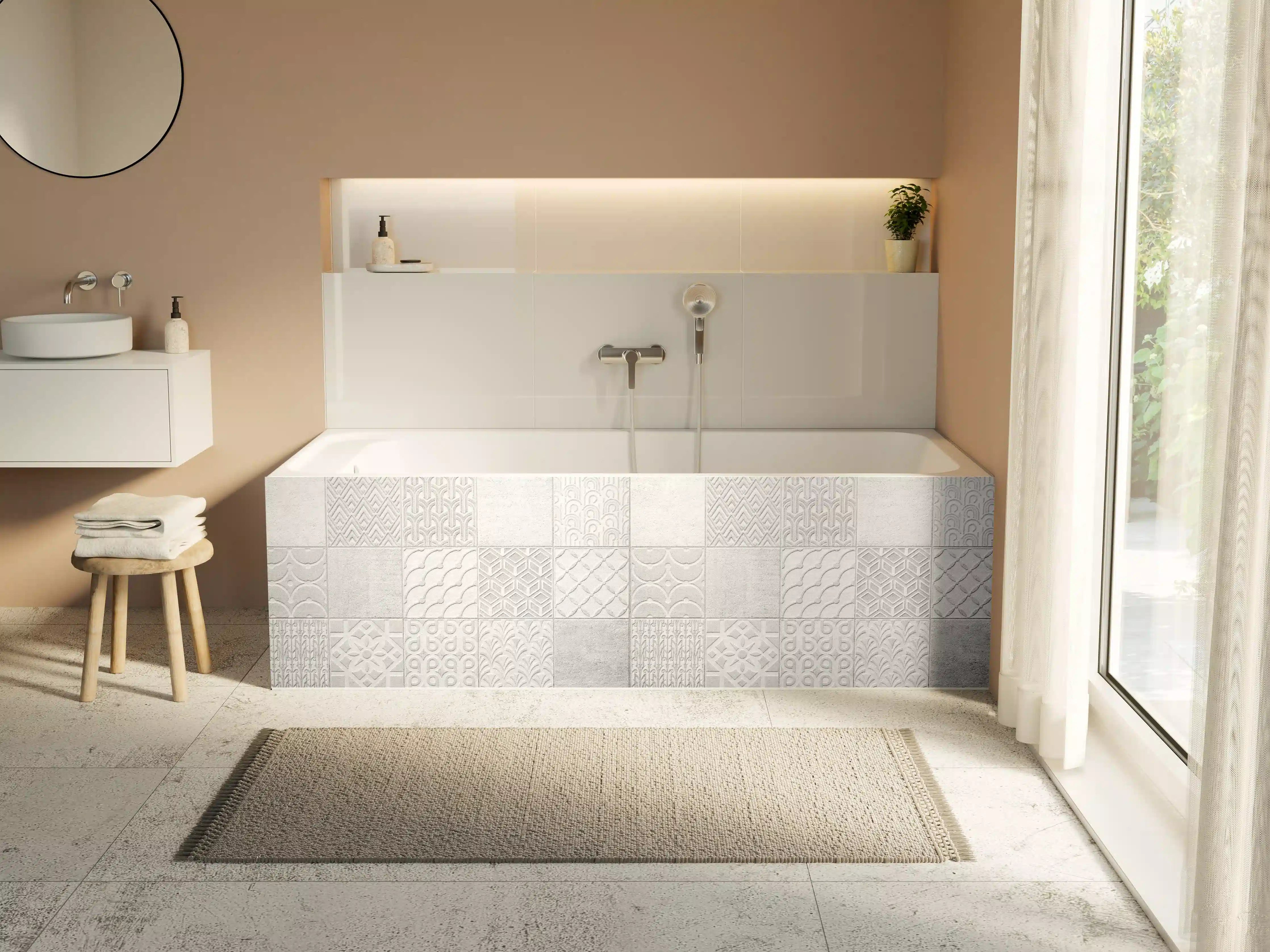 Badewannen-Rückwand - Graues weißes Vintage Mosaikmotiv