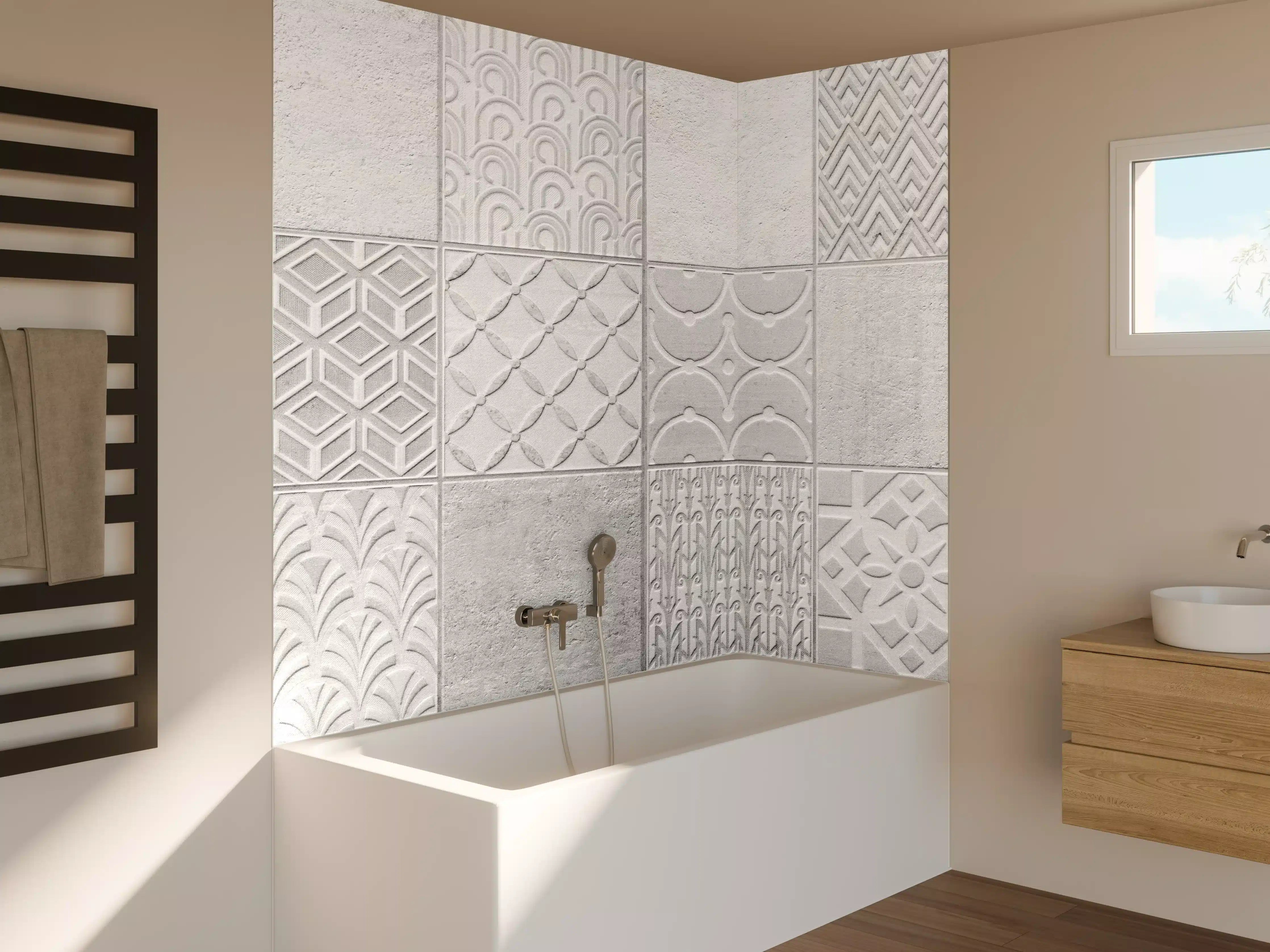 Badewannen-Rückwand - Graues weißes Vintage Mosaikmotiv