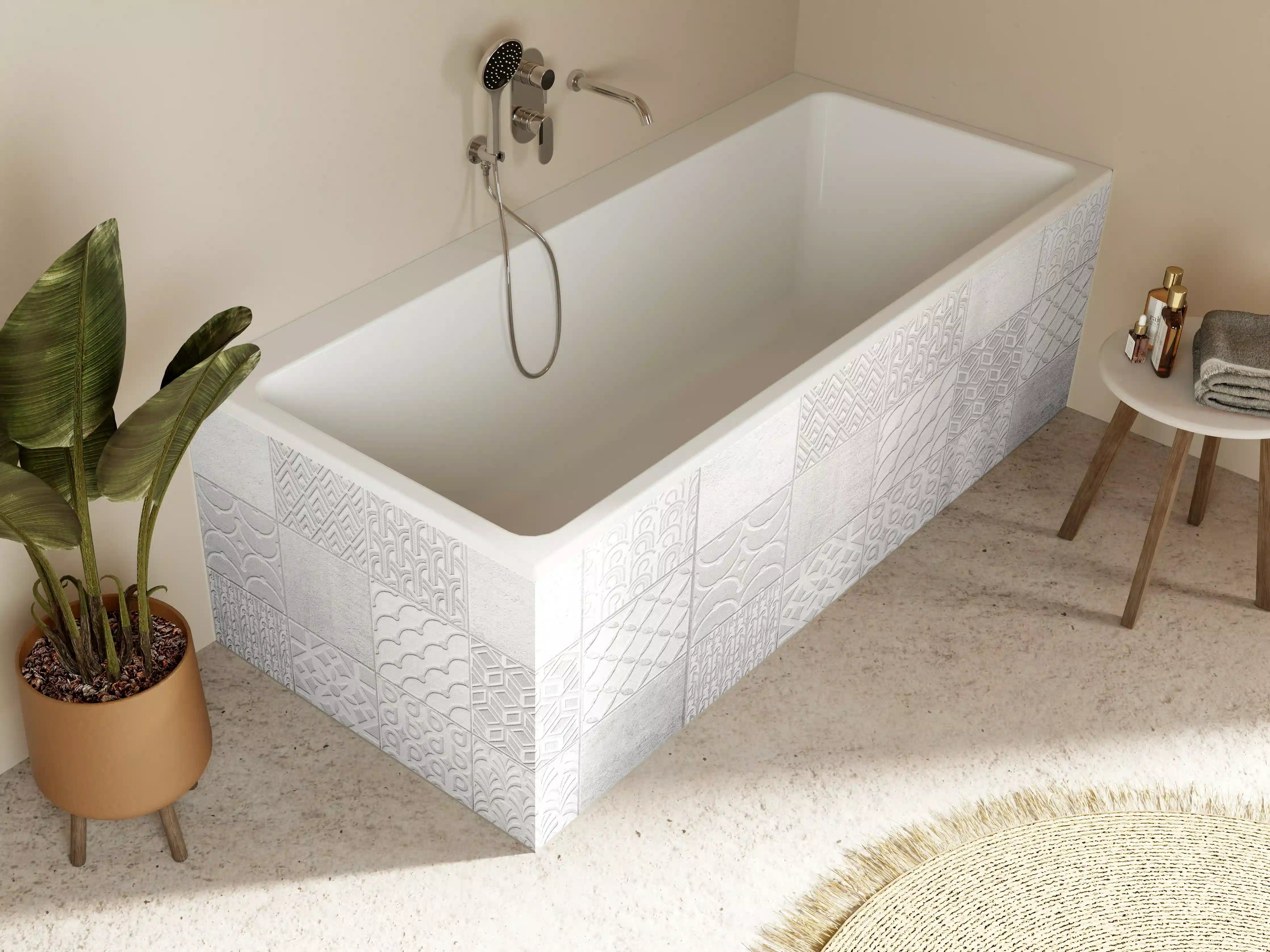 Badewannen-Rückwand - Graues weißes Vintage Mosaikmotiv