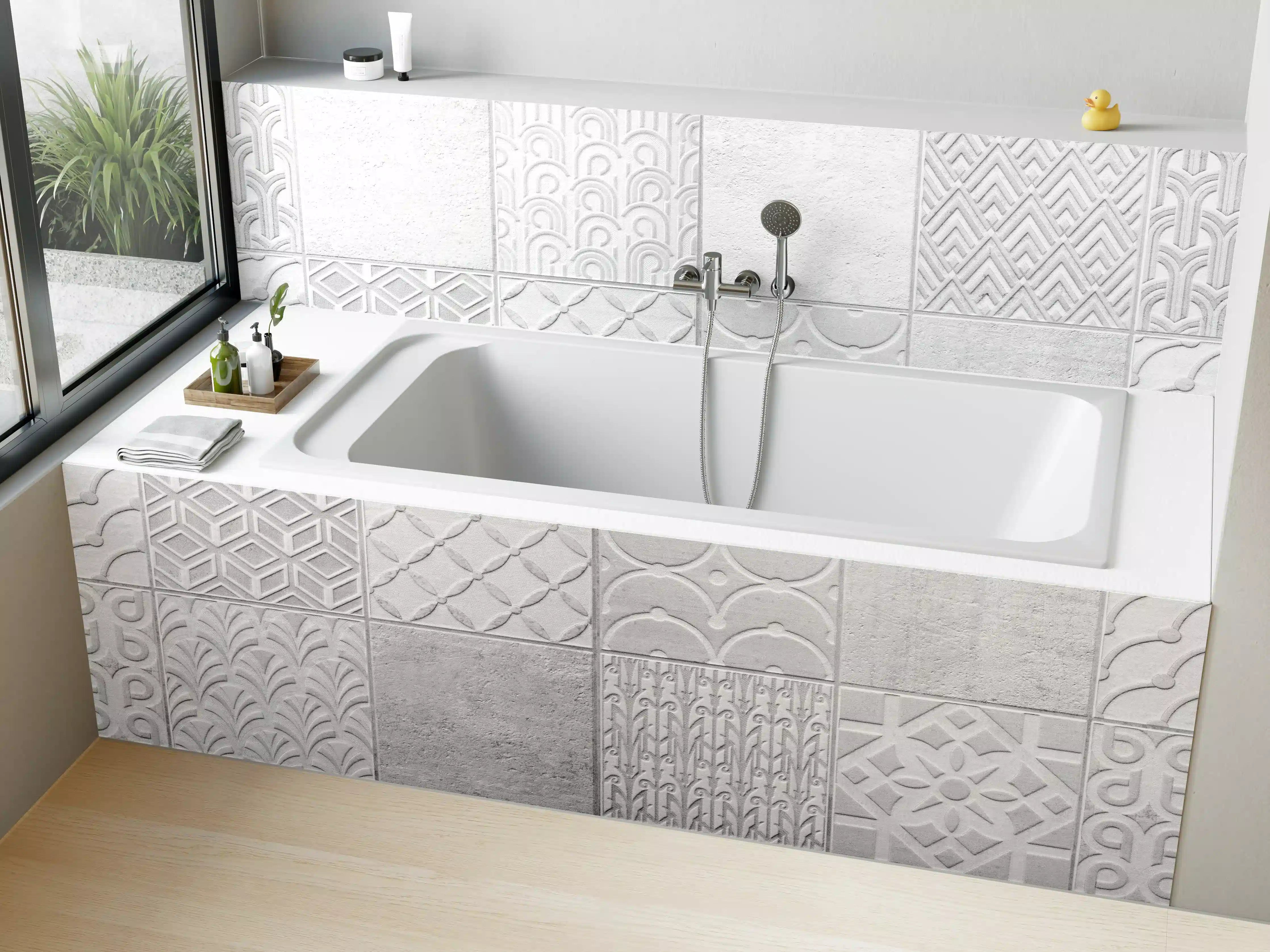 Badewannen-Rückwand - Graues weißes Vintage Mosaikmotiv