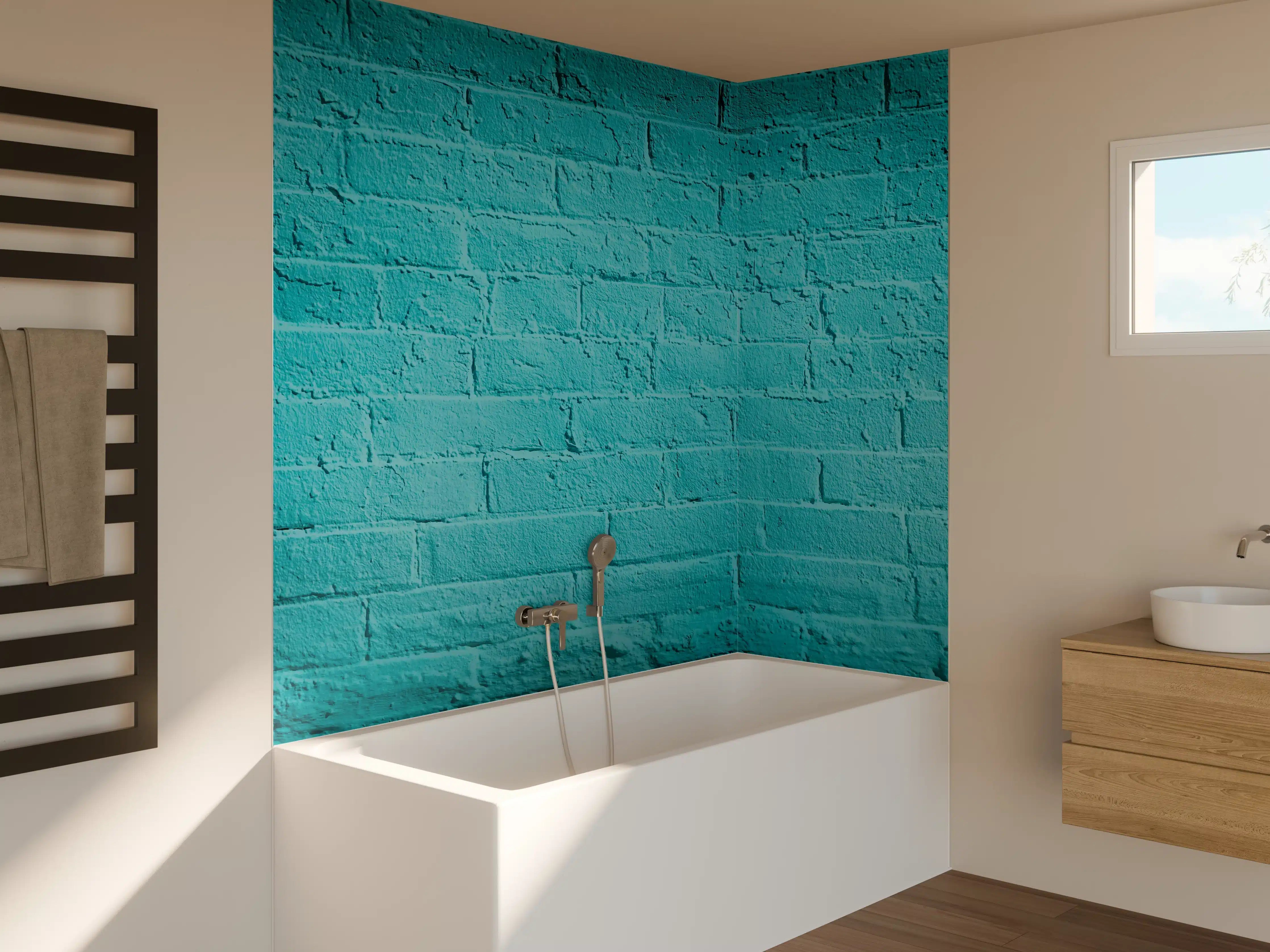 Badewannen-Rückwand - Grauweißes Ziegelmuster