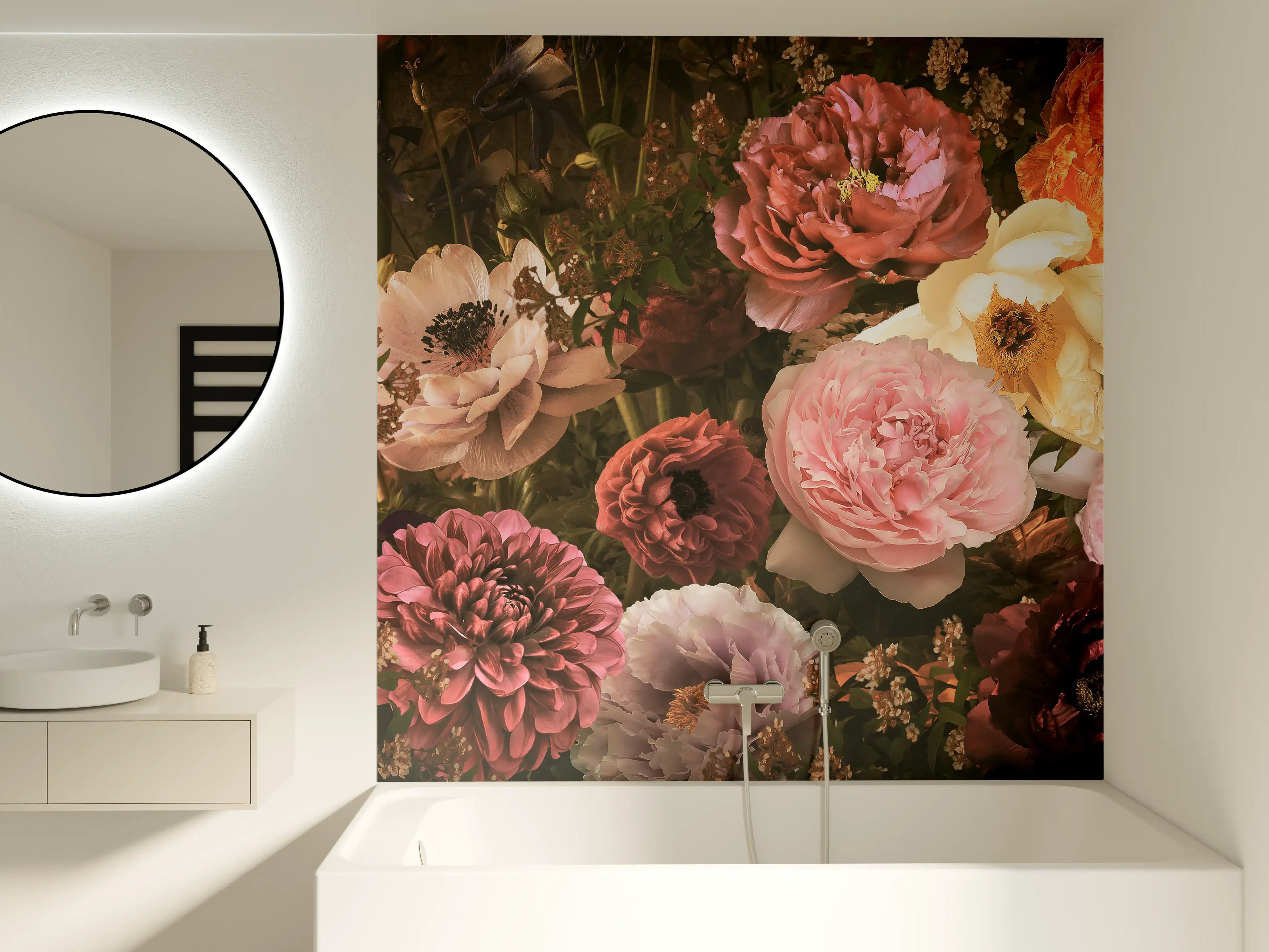 Badewannen-Rückwand - Große Blumen im Vintage-Stil