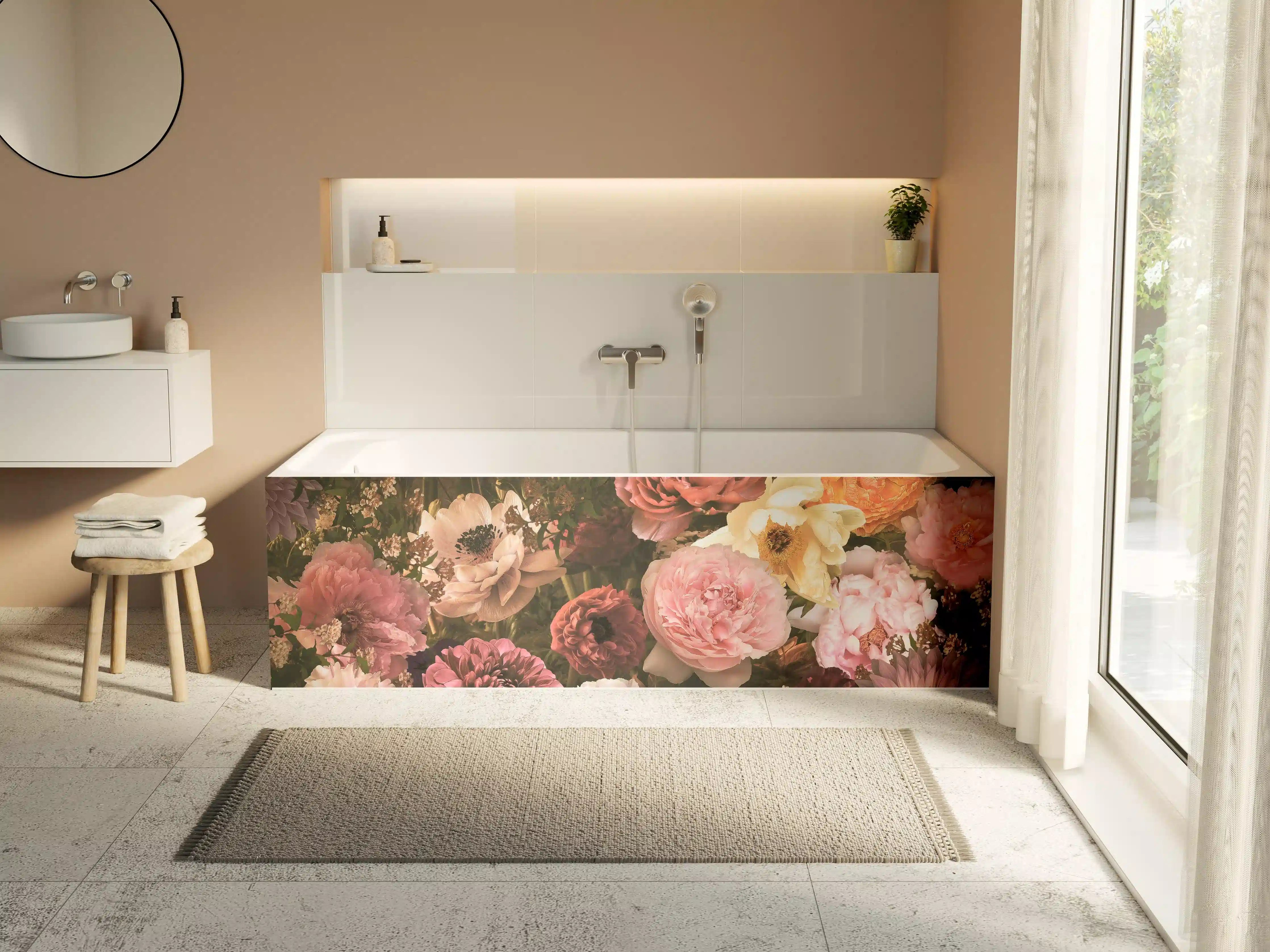 Badewannen-Rückwand - Große Blumen im Vintage-Stil