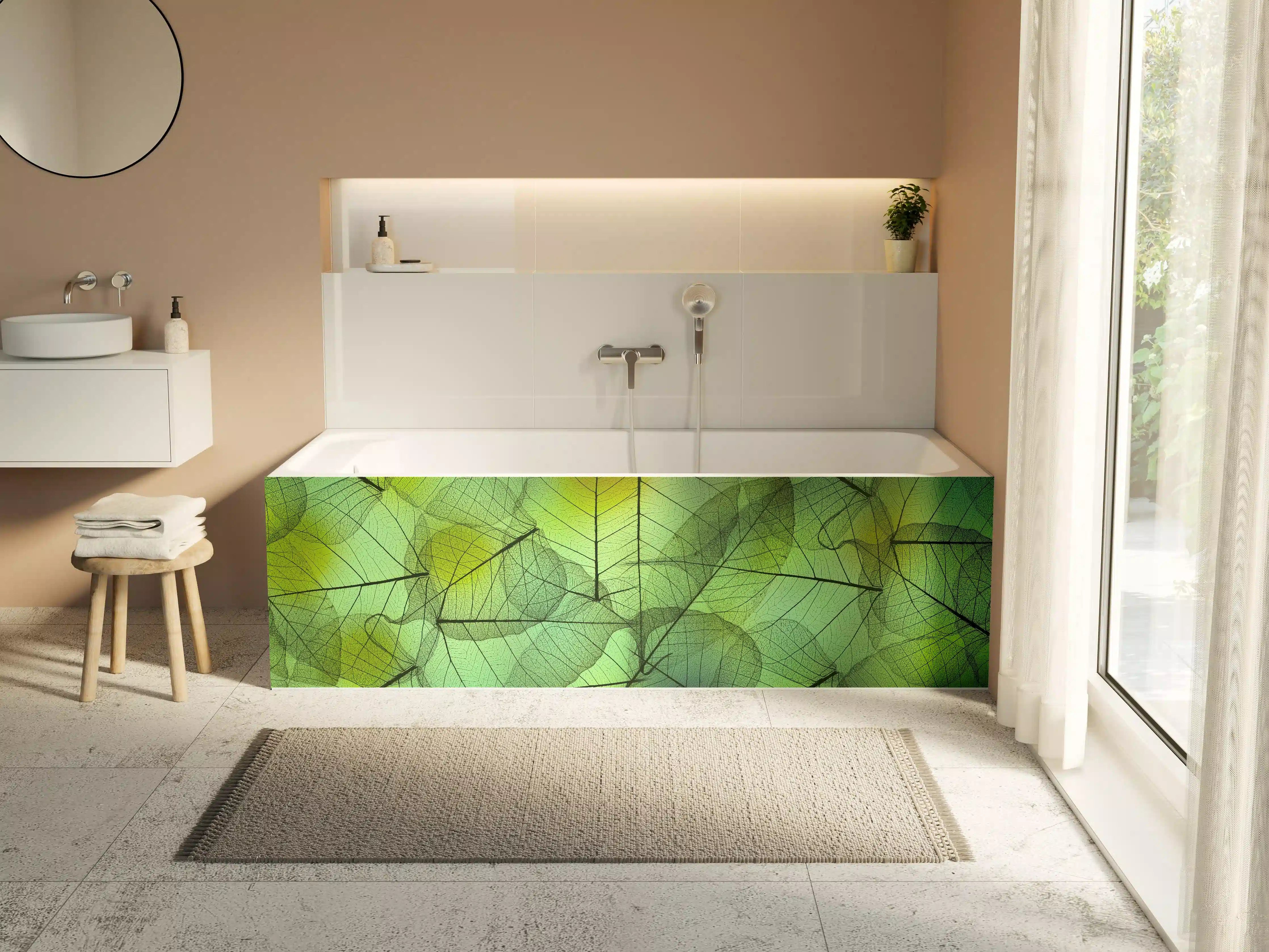 Badewannen-Rückwand - Grün-Gelbe Blattstruktur Makro