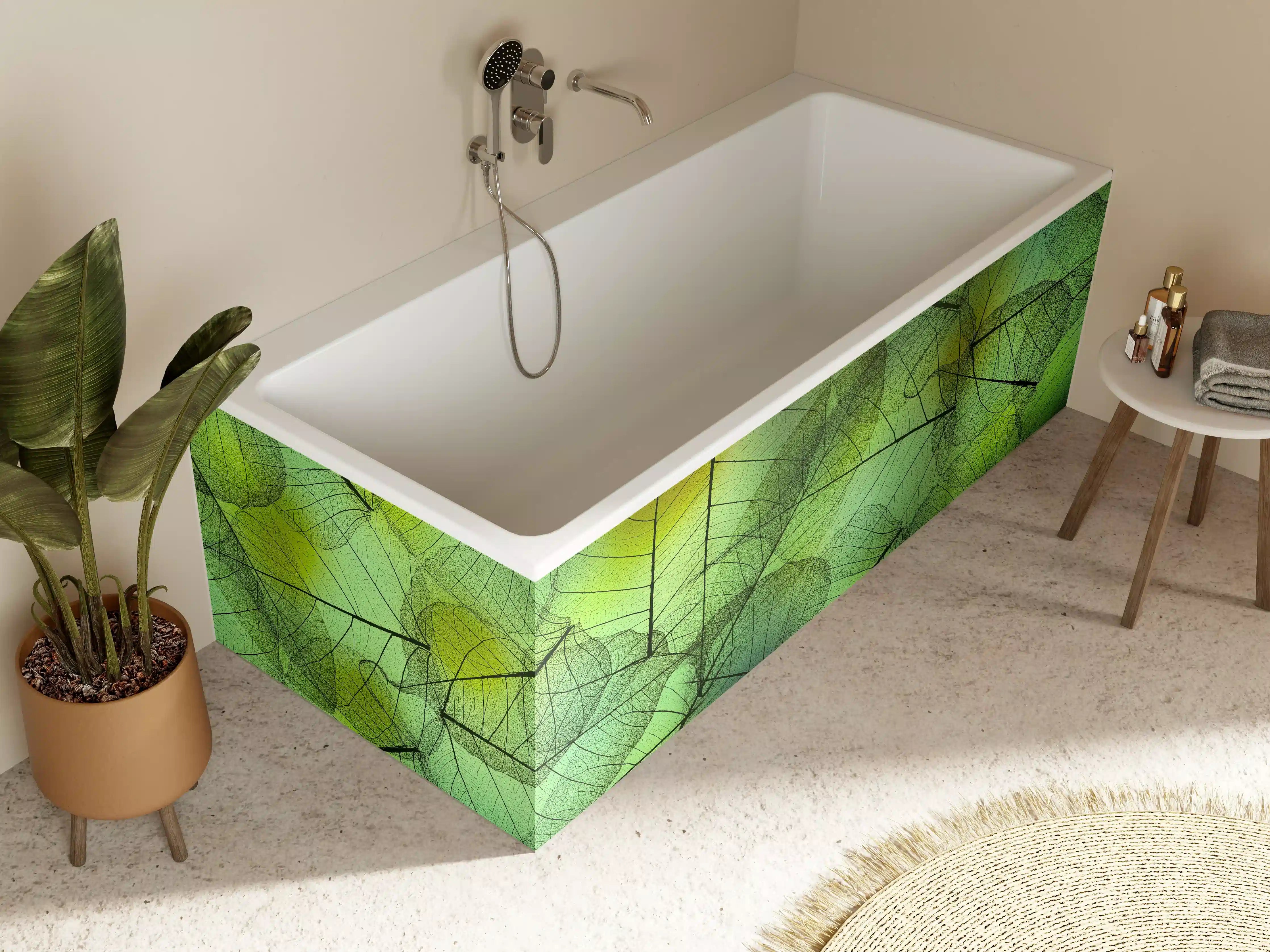 Badewannen-Rückwand - Grün-Gelbe Blattstruktur Makro