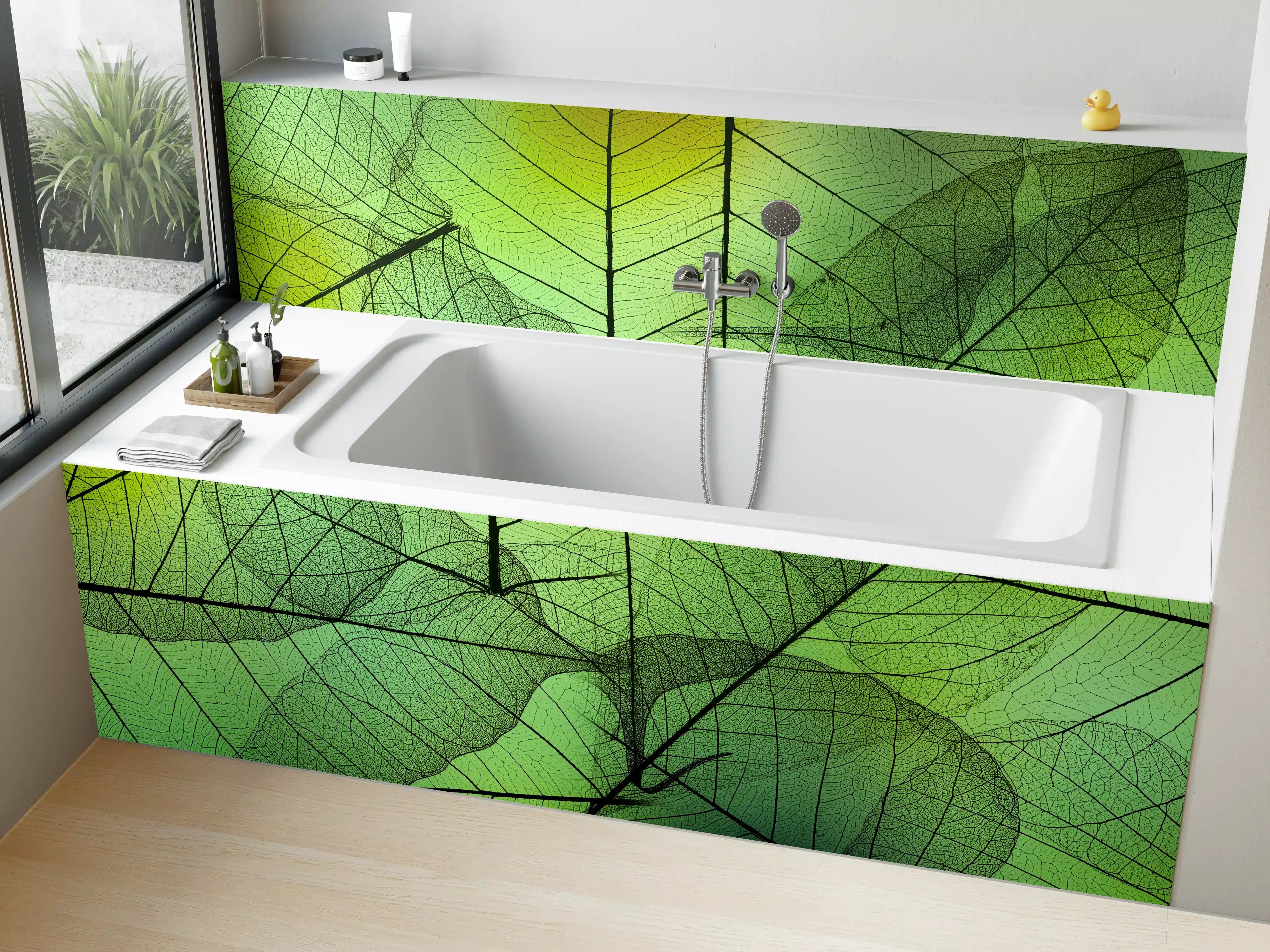 Badewannen-Rückwand - Grün-Gelbe Blattstruktur Makro