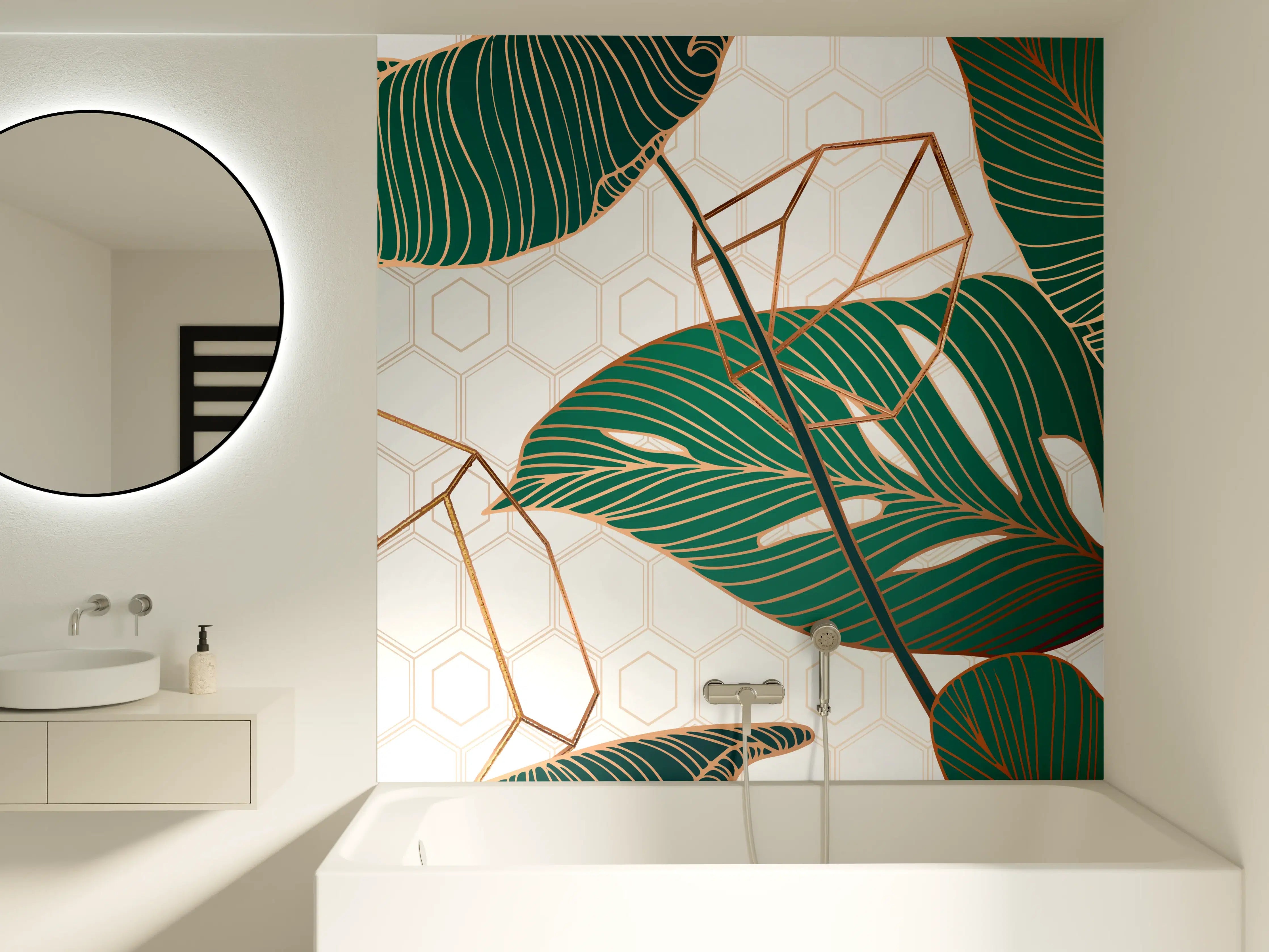 Badewannen-Rückwand - Grün-Weißes Blattmuster Design