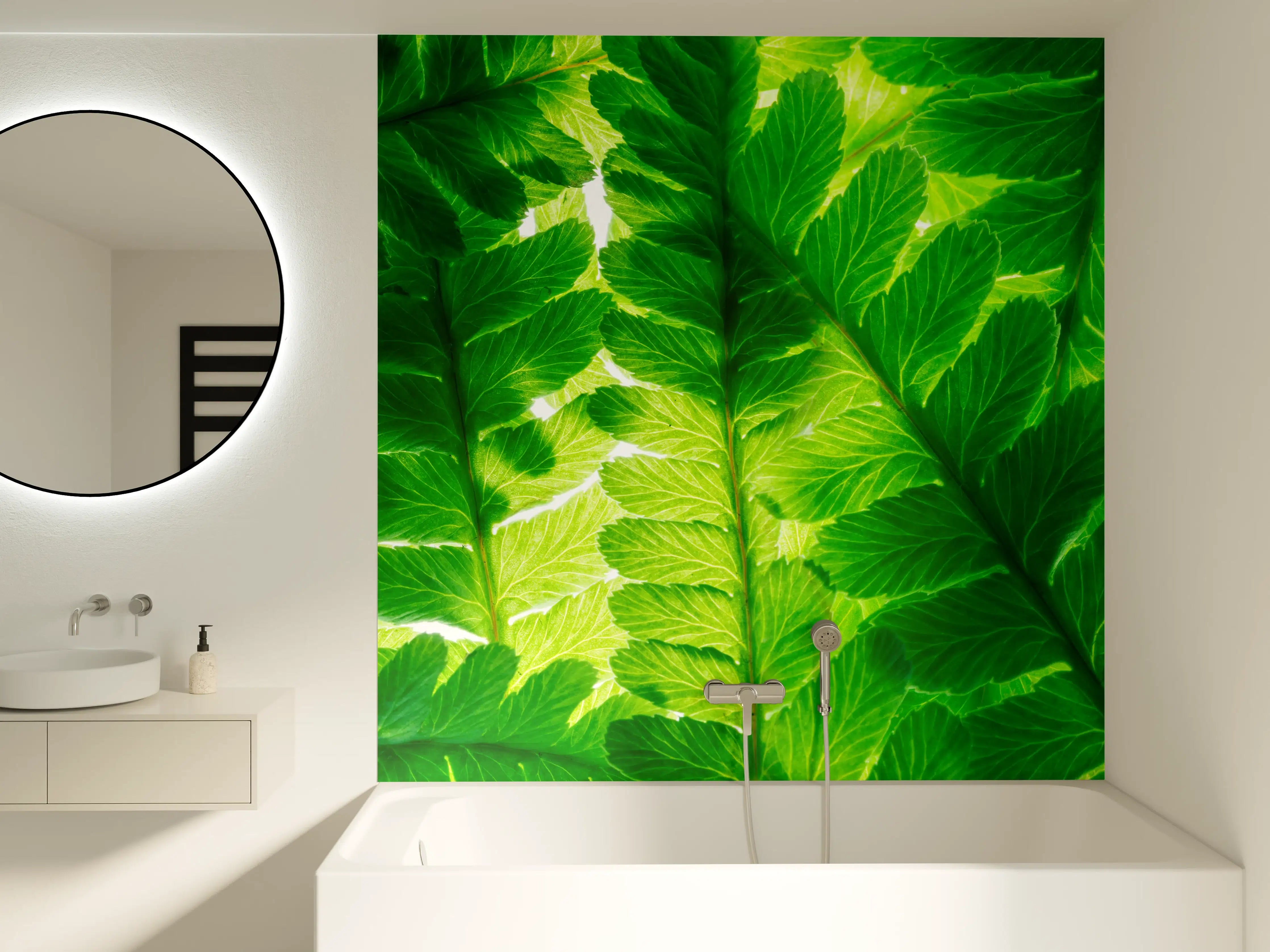 Badewannen-Rückwand - Grüne Blätter mit lebendiger Struktur