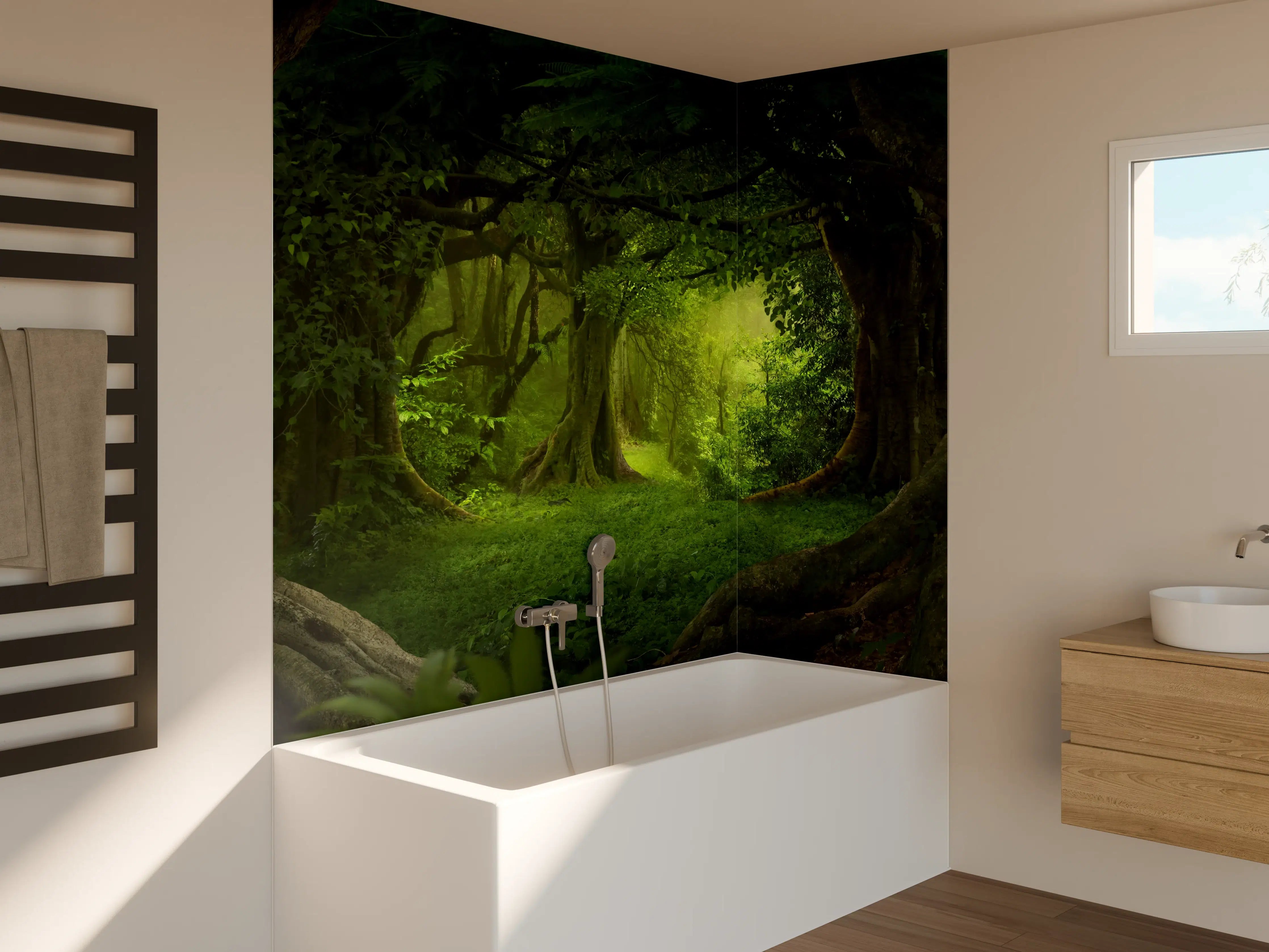 Badewannen-Rückwand - Grüne Dschungel Lichtung Panorama