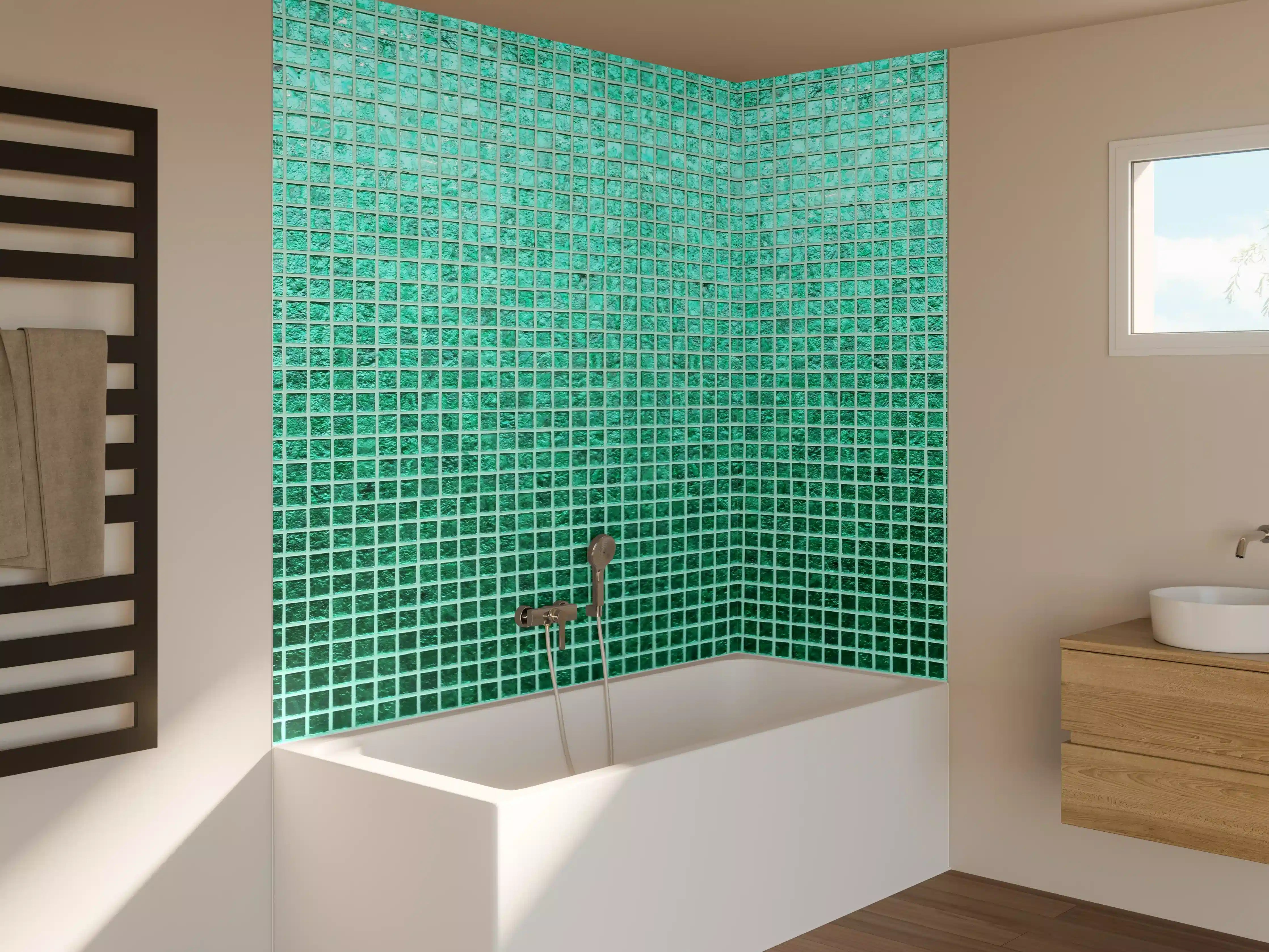 Badewannen-Rückwand - Grüne Fliesen Mosaik Textur