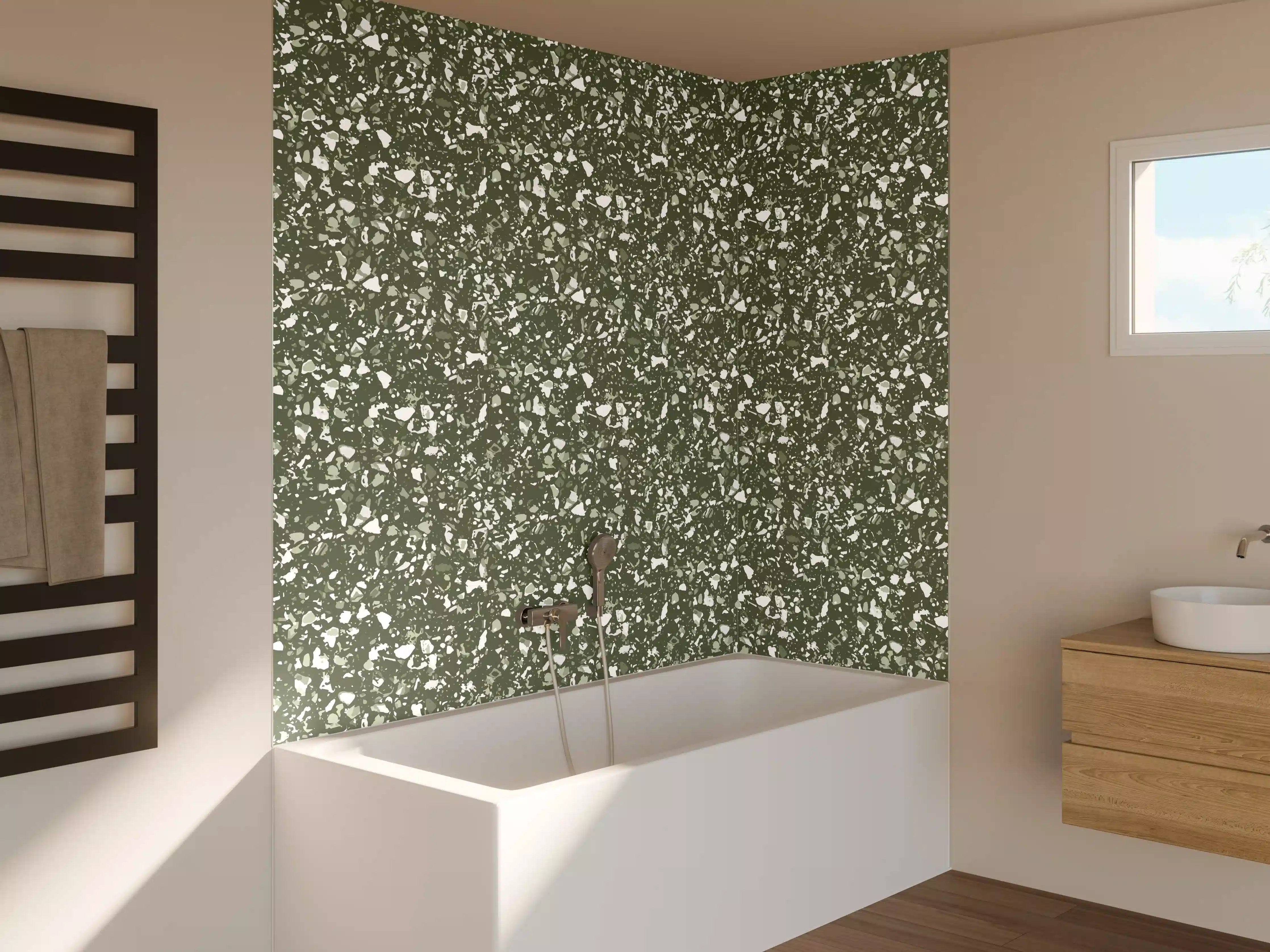 Badewannen-Rückwand - Grüne Naturtextur mit weißen Akzenten