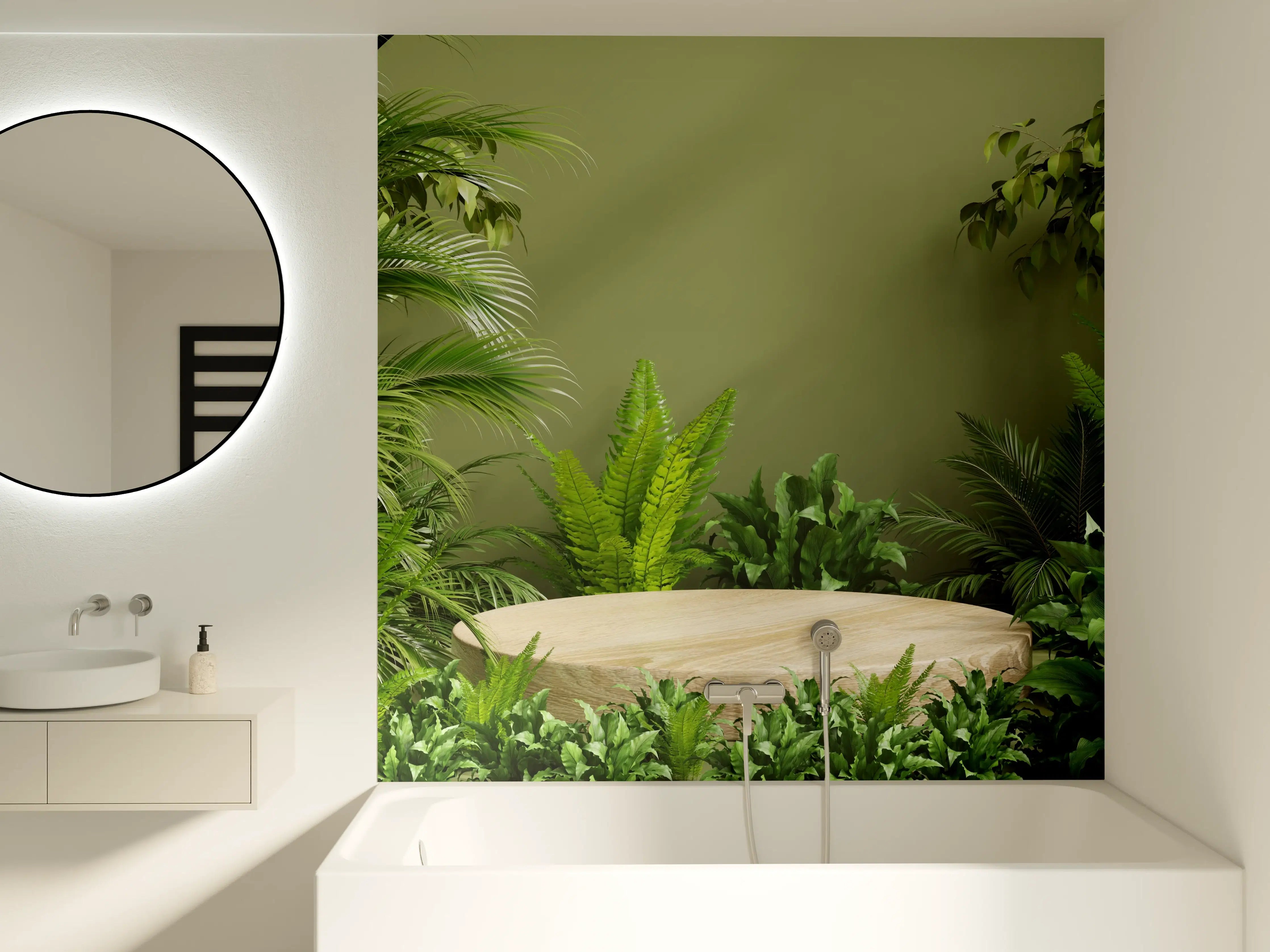 Badewannen-Rückwand - Grüne Pflanzen vor neutraler Wand