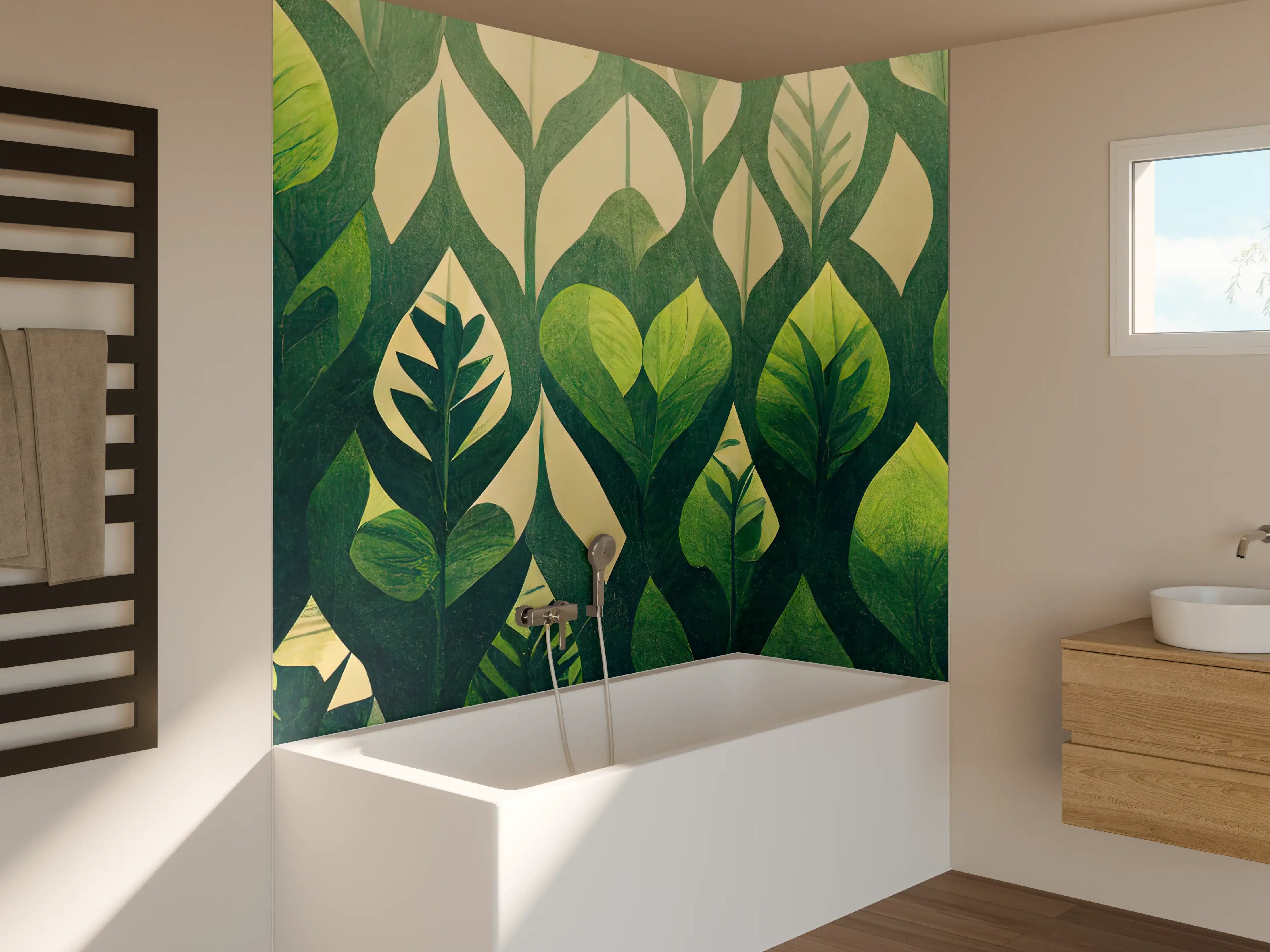 Badewannen-Rückwand - Grüne Pflanzenmusterwand