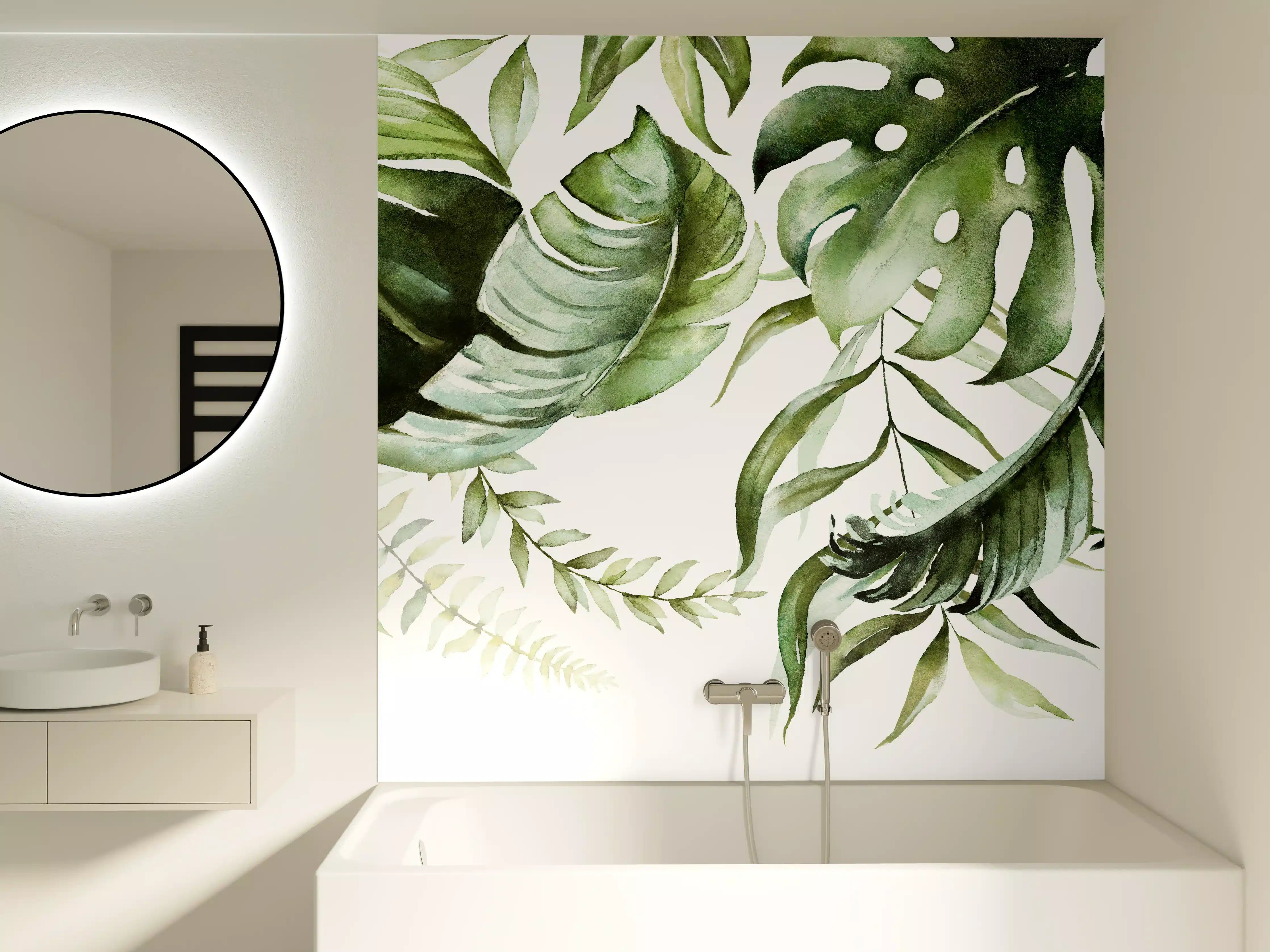 Badewannen-Rückwand - Grüne Tropenblätter Aquarell