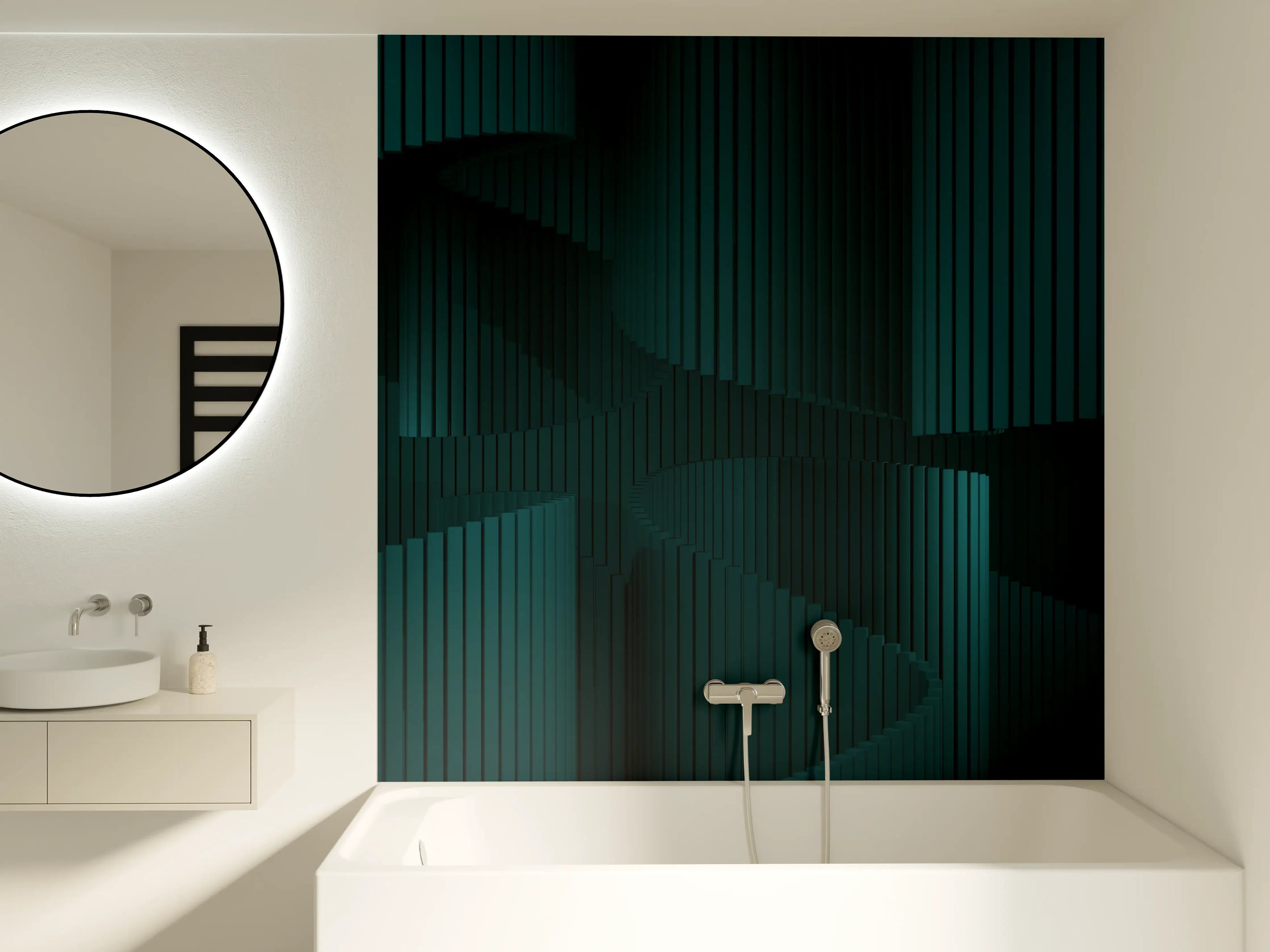 Badewannen-Rückwand - Grüne Wellige Dunkle Abstraktion