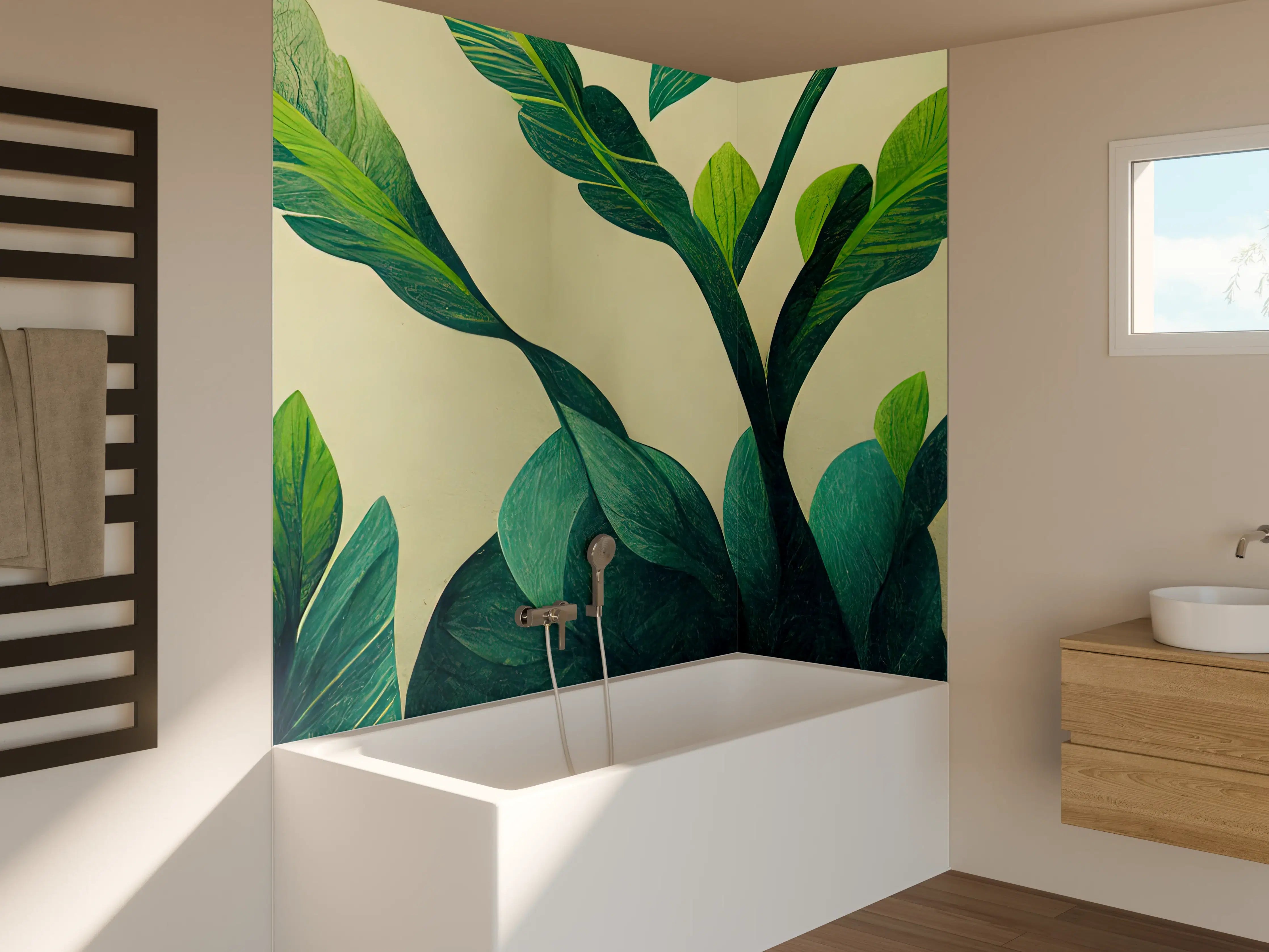 Badewannen-Rückwand - Grüne Zimmerpflanze mit großen Blättern