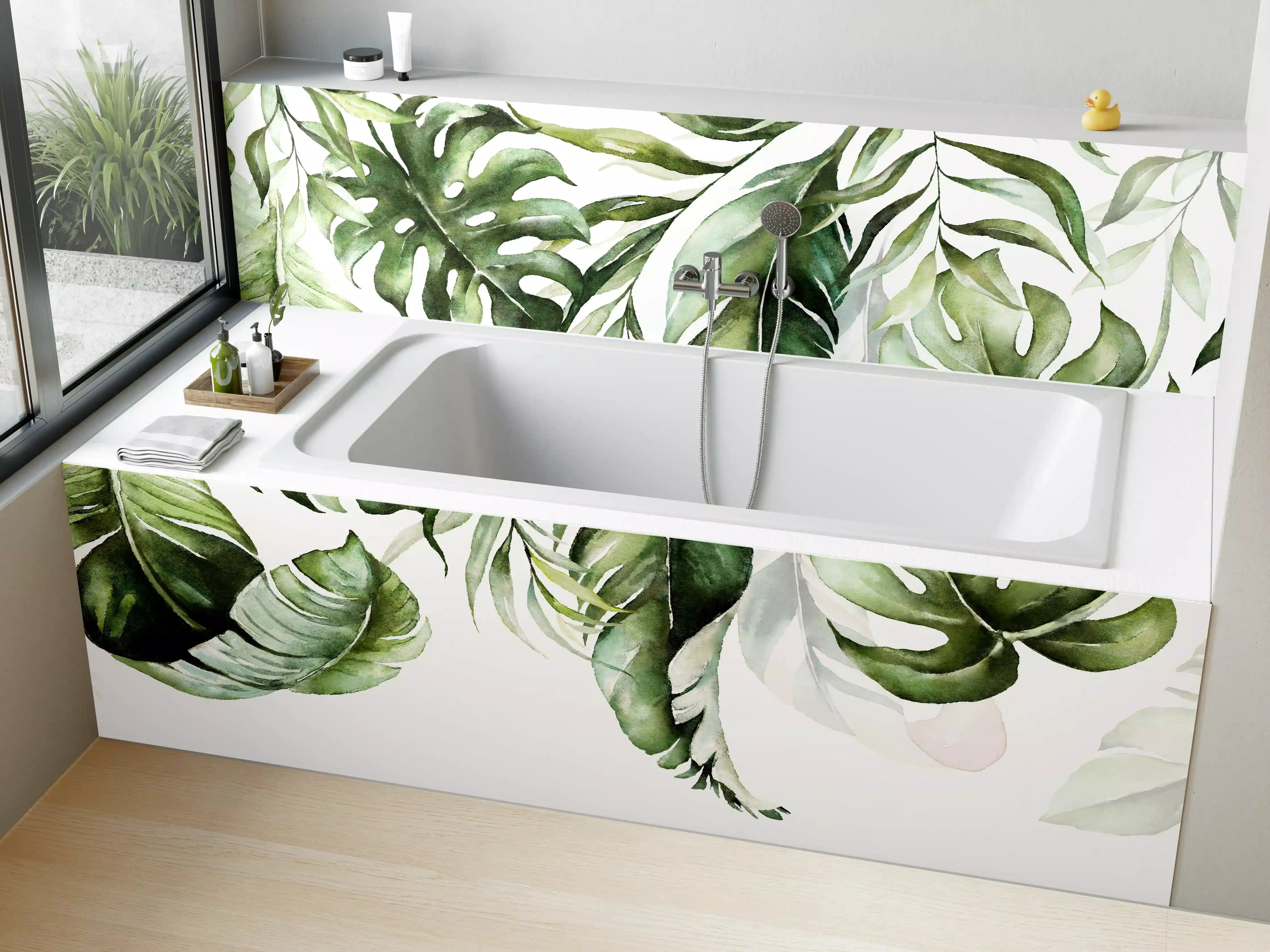 Badewannen-Rückwand - Grüne tropische Blätter Aquarell
