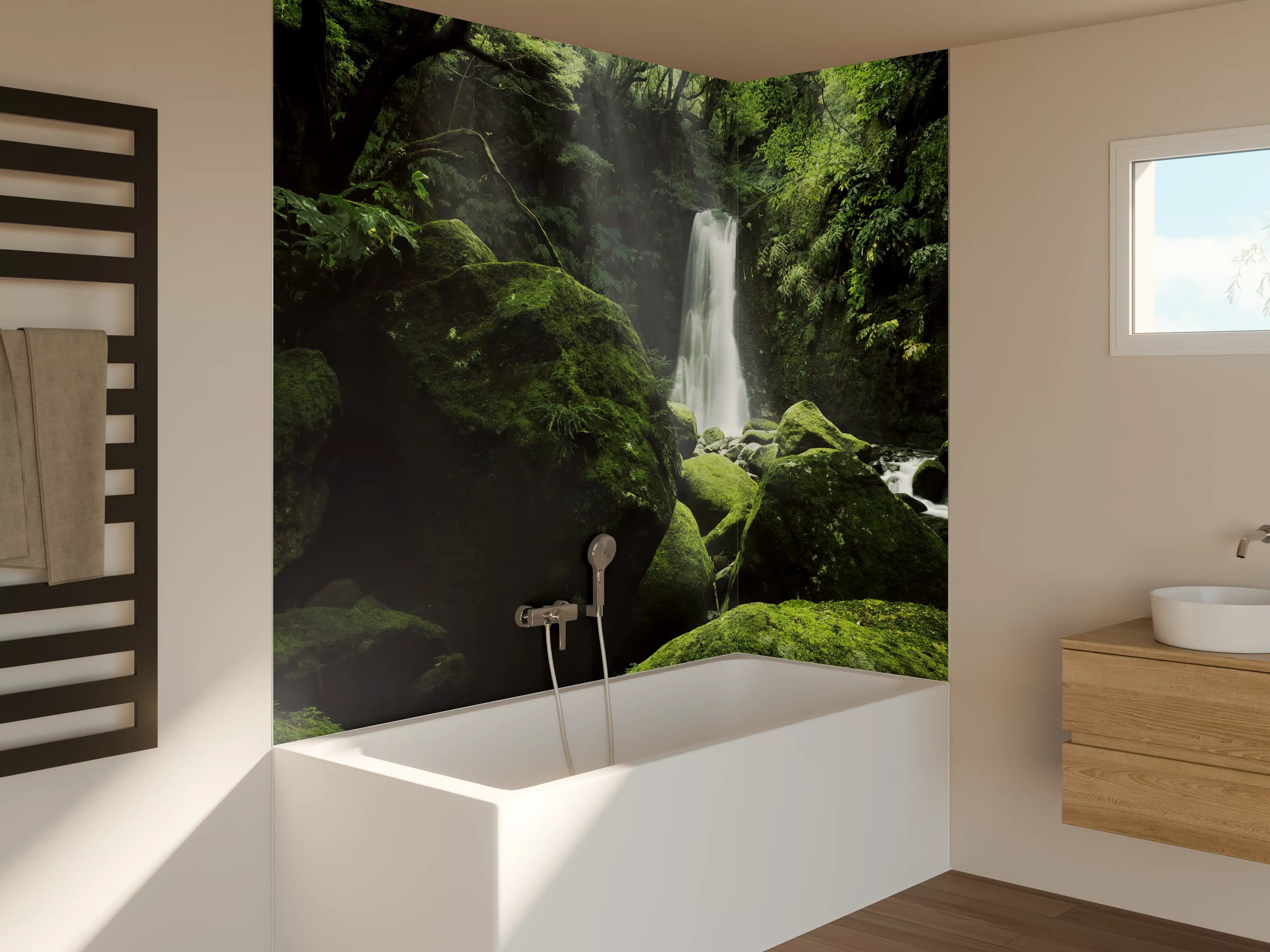 Badewannen-Rückwand - Grüner Mystik-Wasserfall